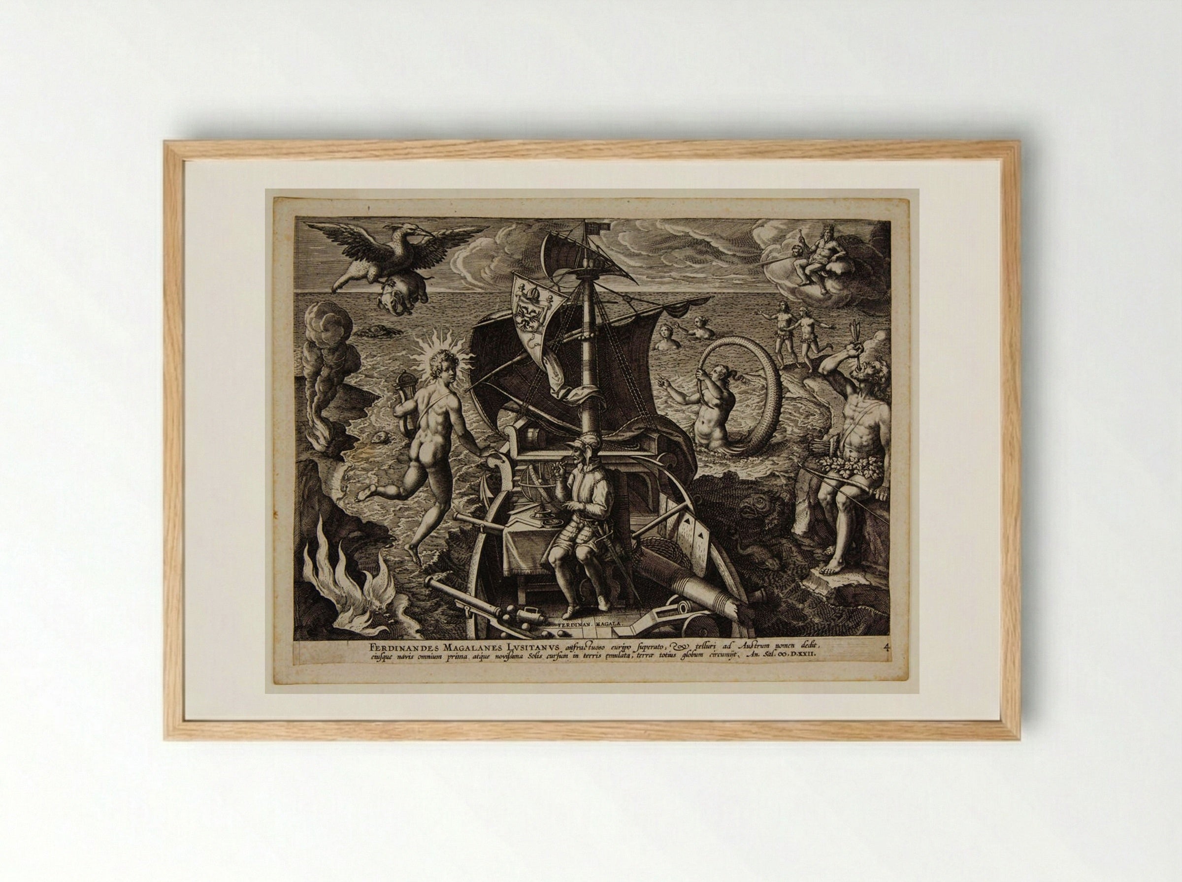 Ferdinand Magellan on His Ship - Adriaen Collaert - Framed Print Wood