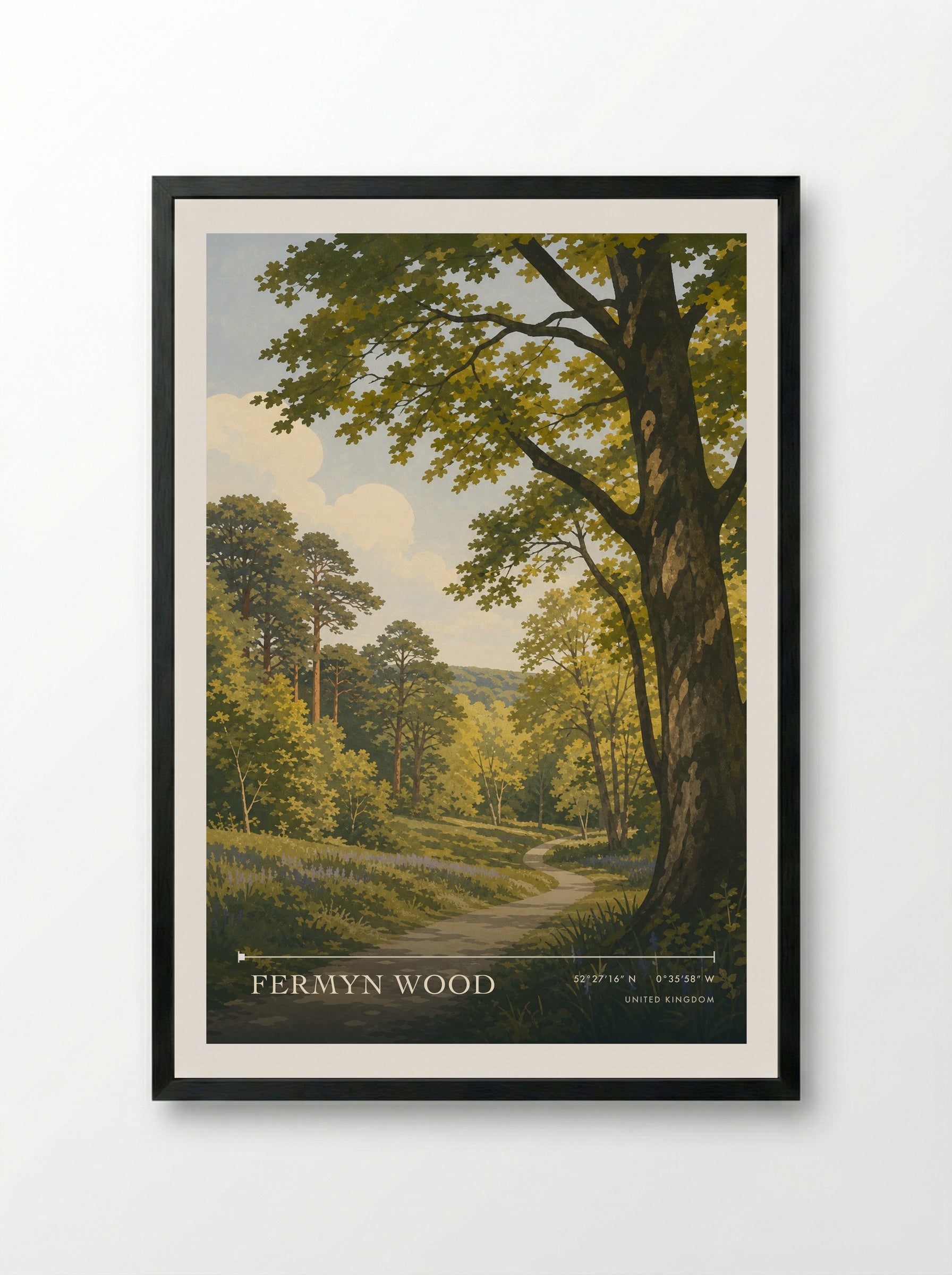 Fermyn Wood United Kingdom Travel Poster - Framed Print Black