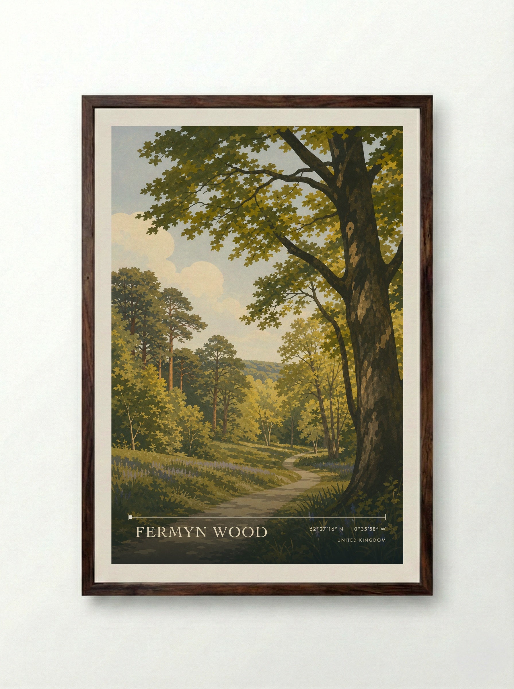 Fermyn Wood United Kingdom Travel Poster - Framed Print Dark Wood