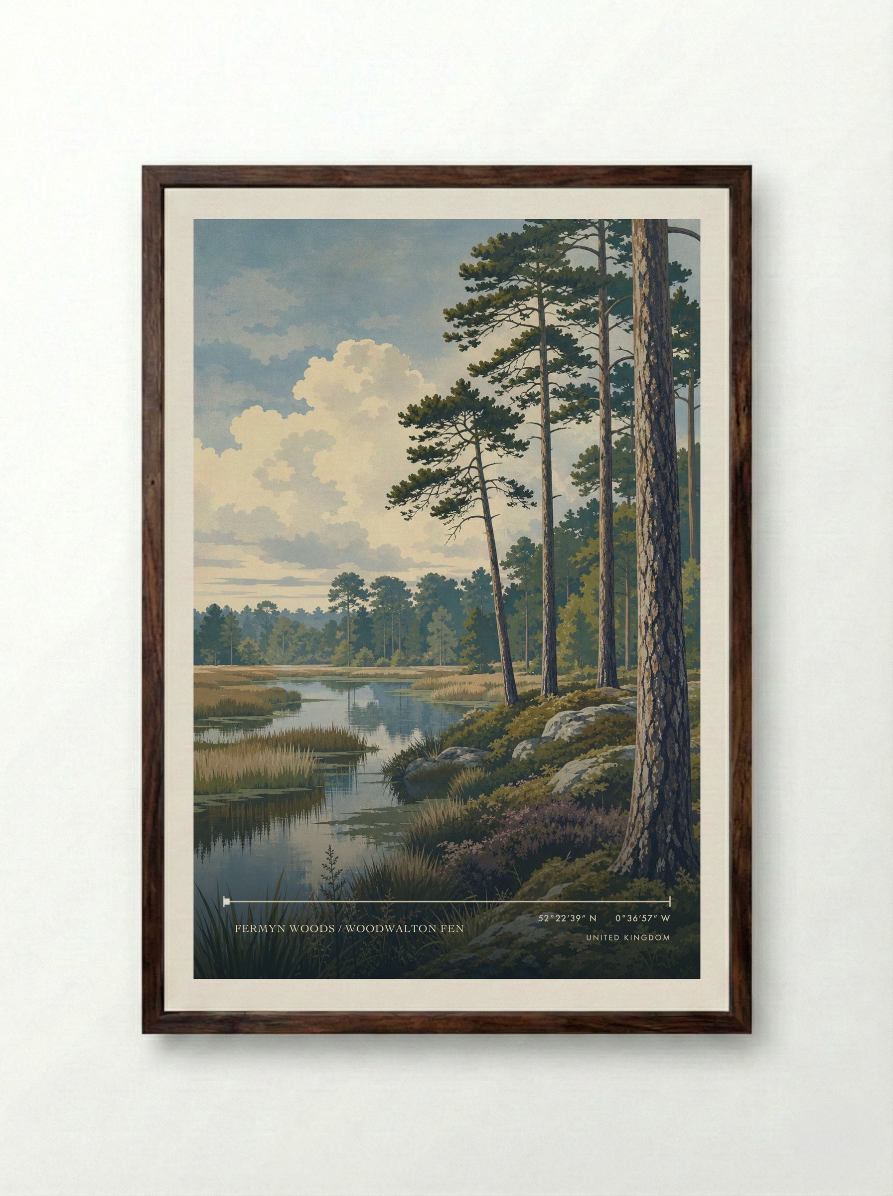 Fermyn Woods / Woodwalton Fen United Kingdom Travel Poster - Framed Print Dark Wood