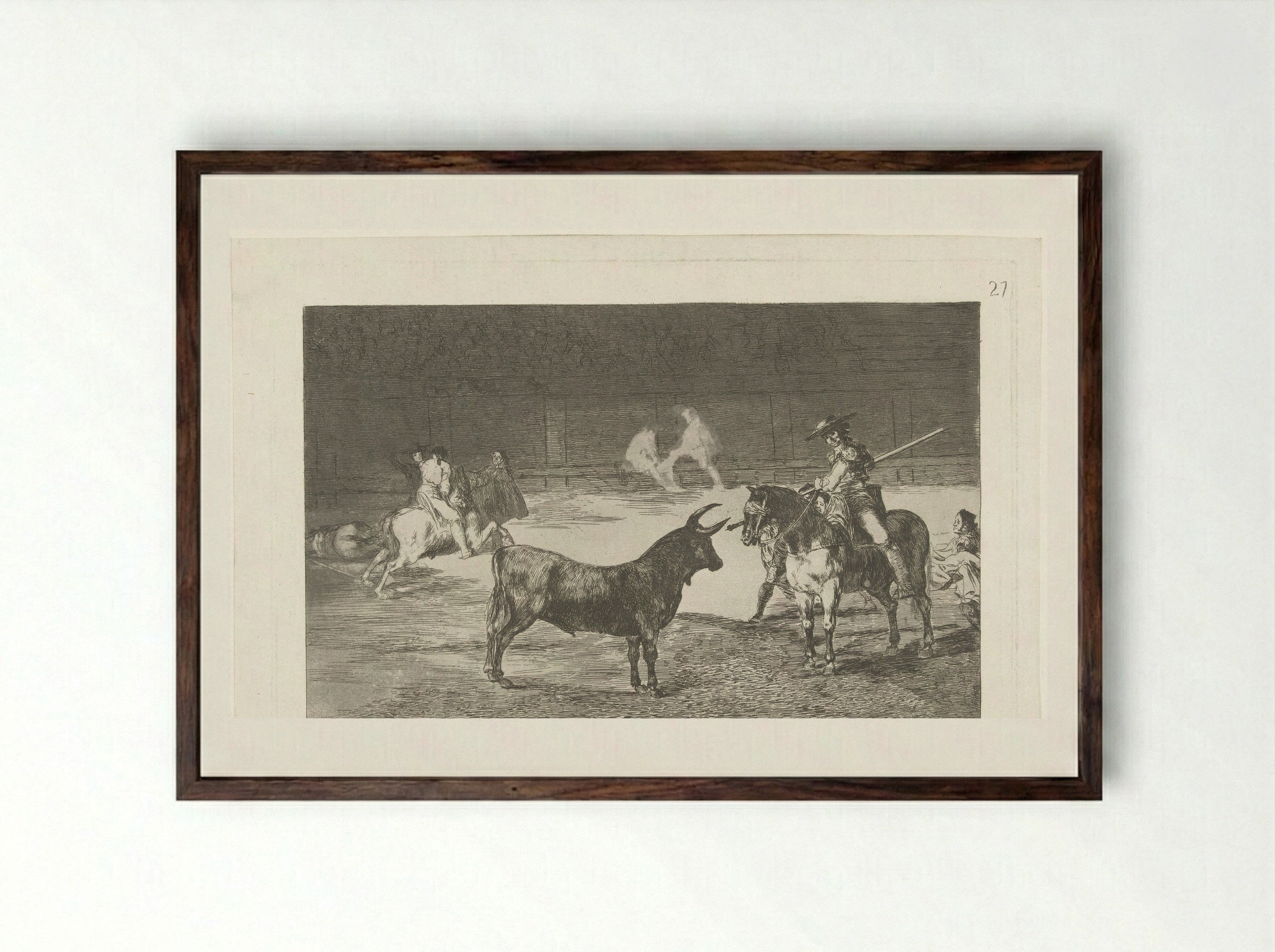 Fernando del Toro daagt een stier uit - Francisco de Goya - Framed Print Dark Wood