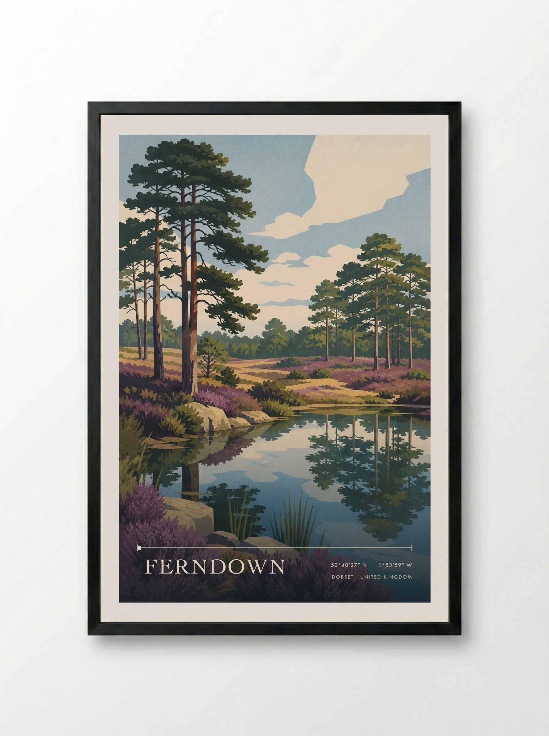 Ferndown Dorset United Kingdom Travel Poster - Framed Print Black