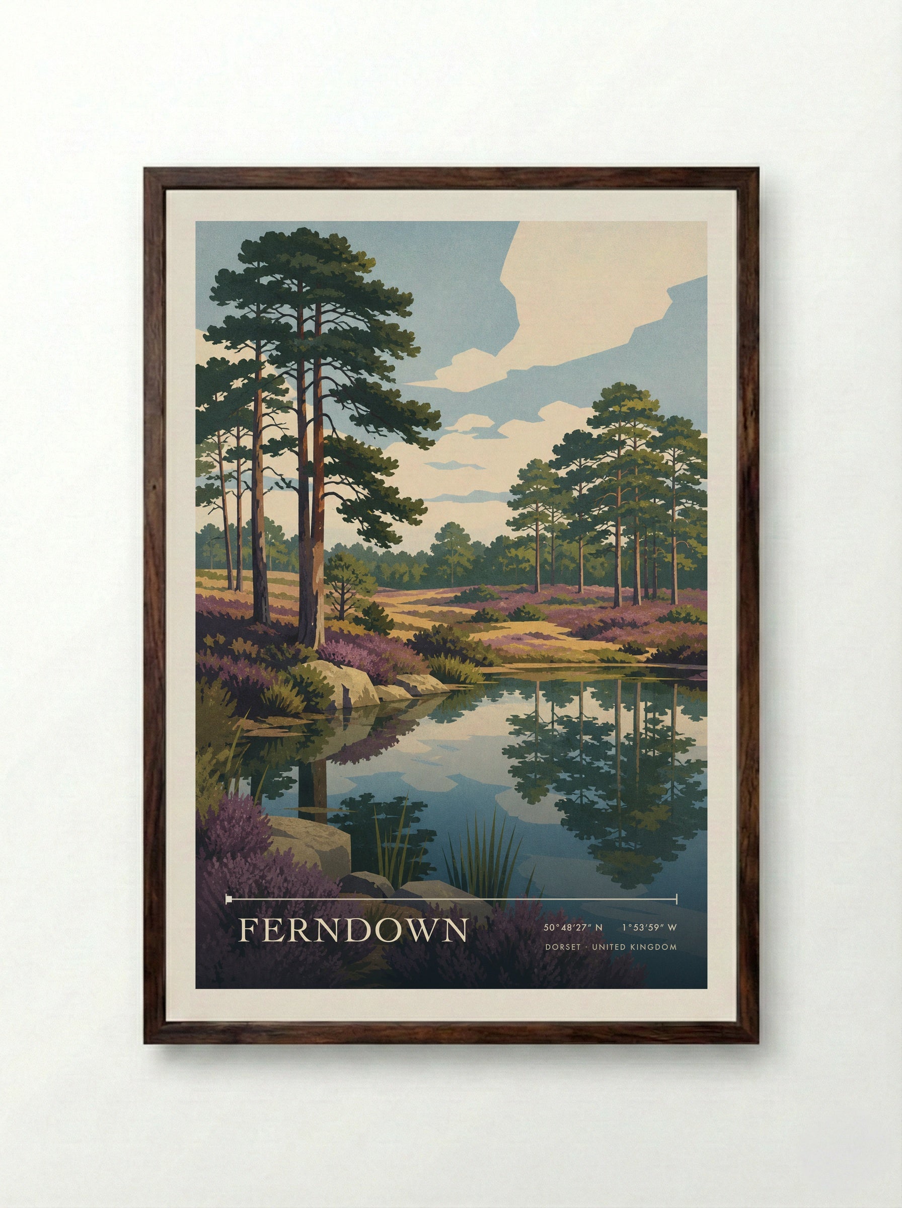 Ferndown Dorset United Kingdom Travel Poster - Framed Print Dark Wood