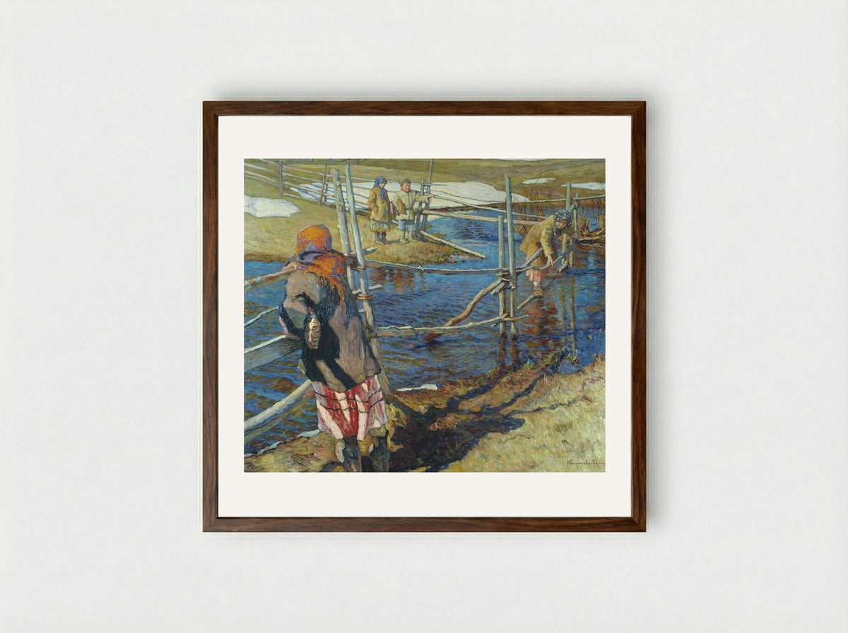 Ferriage - Nikolay Bogdanov-Belsky - Framed Print Dark Wood