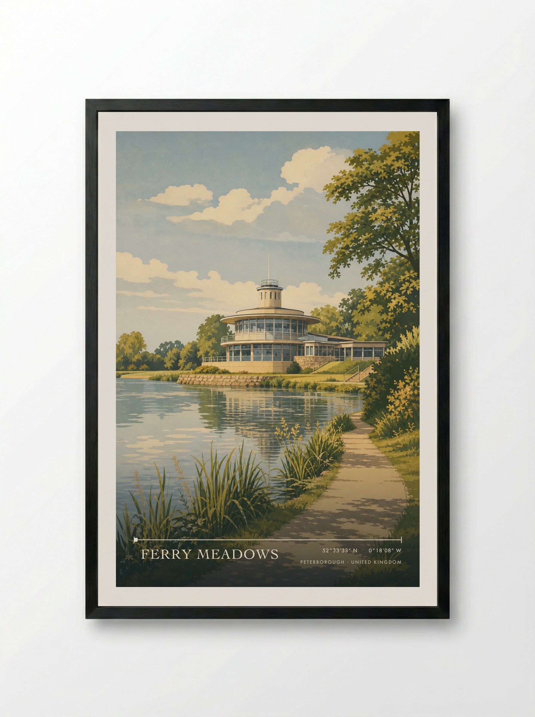 Ferry Meadows Peterborough United Kingdom Travel Poster - Framed Print Black