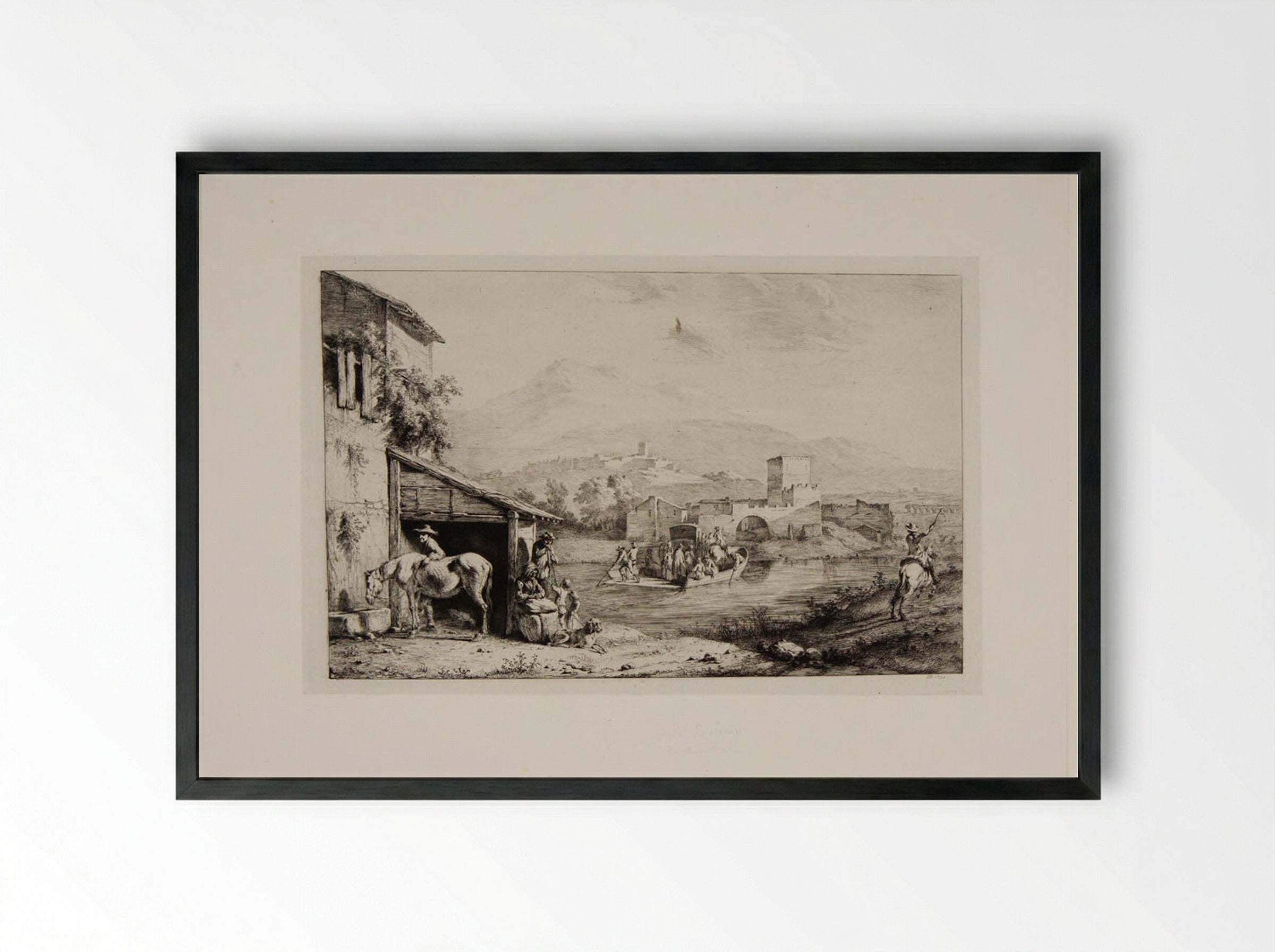Ferry of Garigliano - Jean-Jacques de Boissieu - Framed Print Black