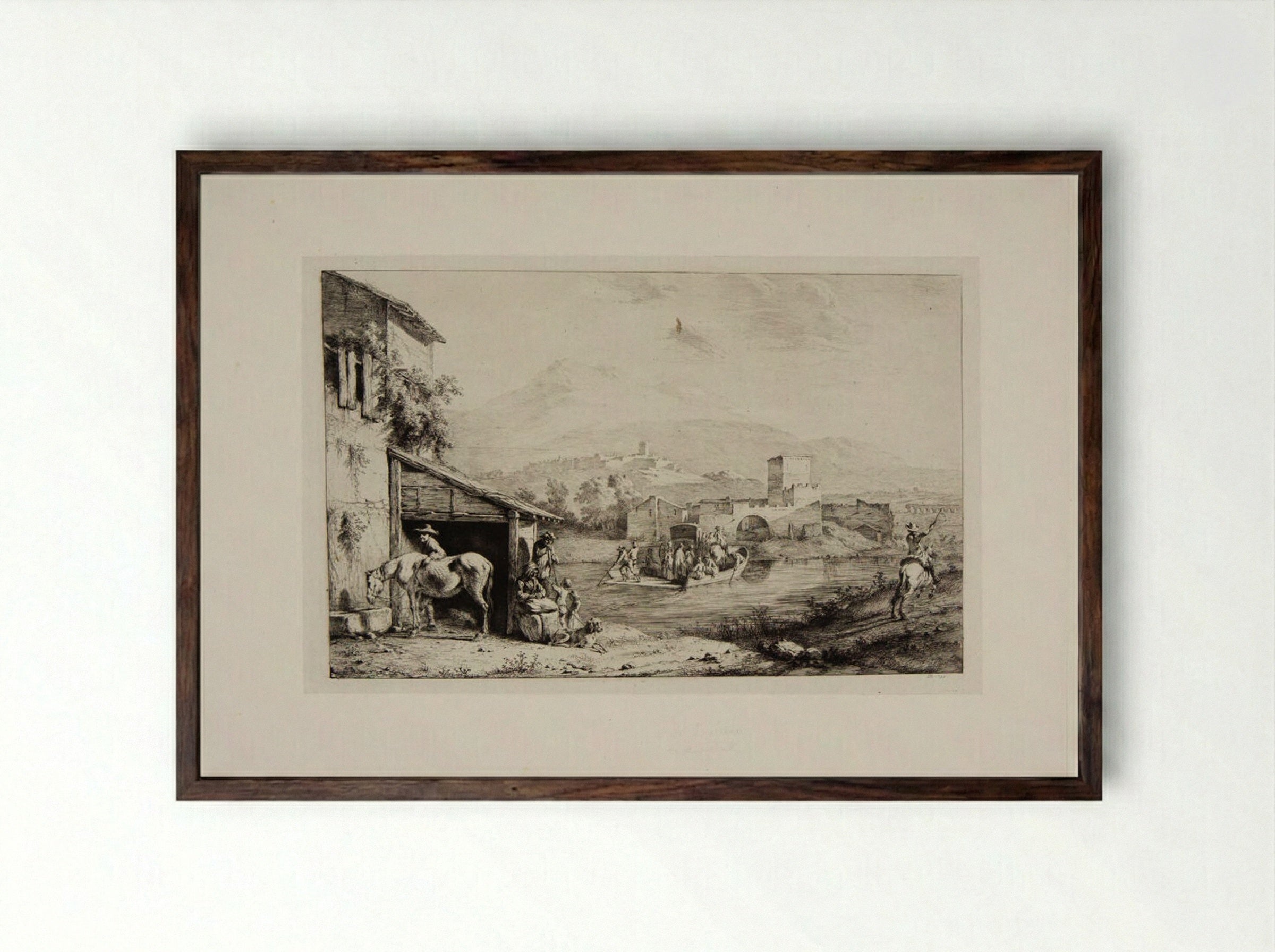 Ferry of Garigliano - Jean-Jacques de Boissieu - Framed Print Dark Wood