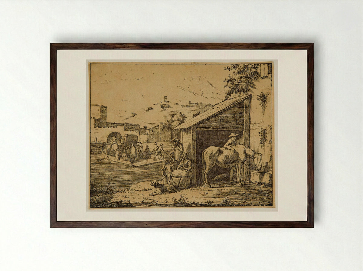 Ferry - P. Ellmer - Framed Print Dark Wood