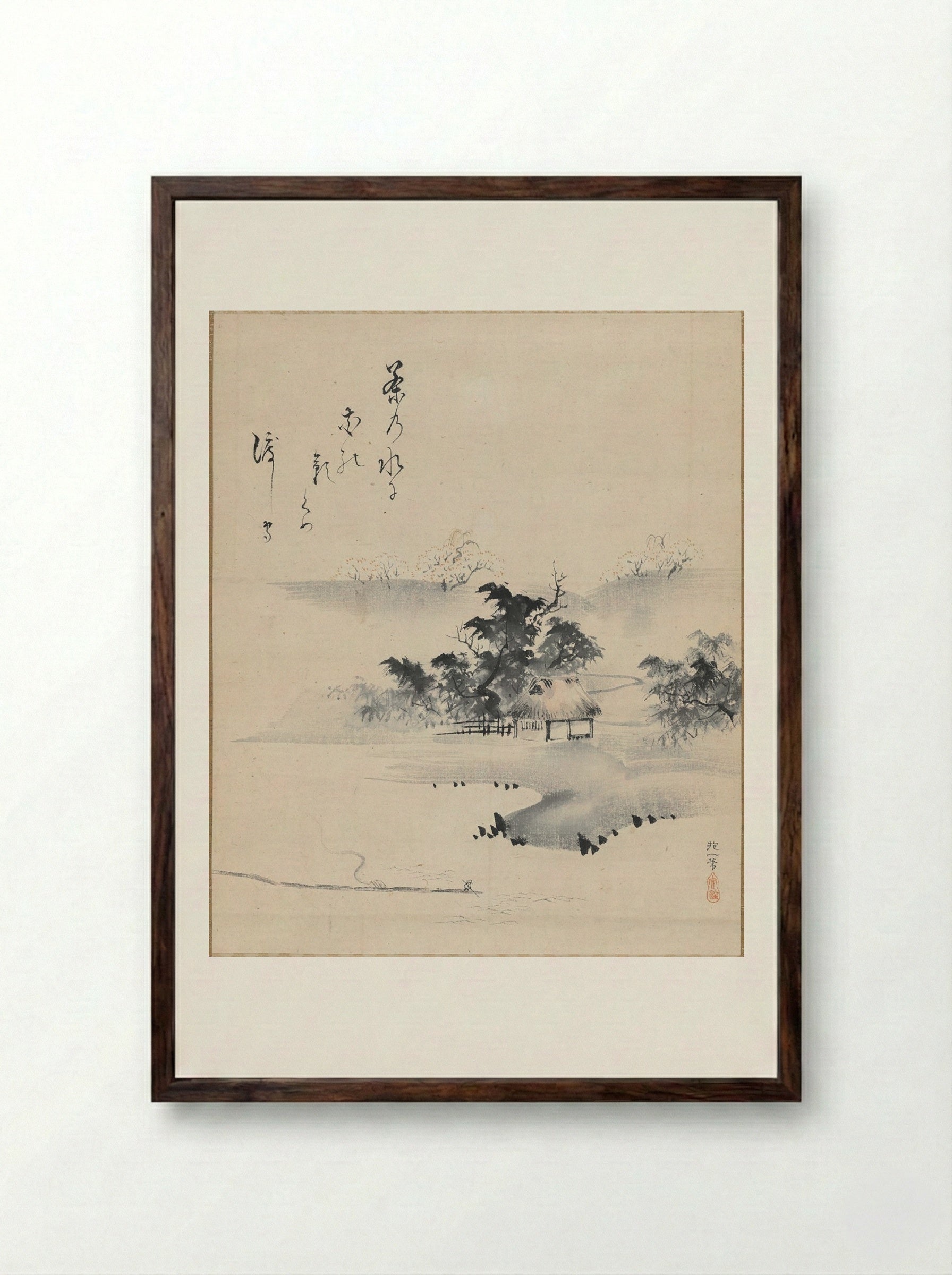 Ferryman (Watashi-mori zu) - Sakai Hōitsu - Framed Print Dark Wood