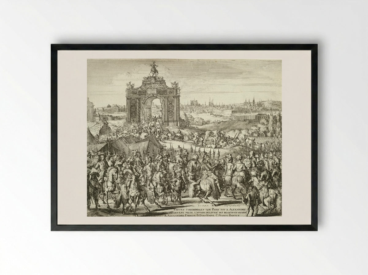 Festes triomphales que Paris fit à Alexandre Farnese - Romeyn de Hooghe - Framed Print Black