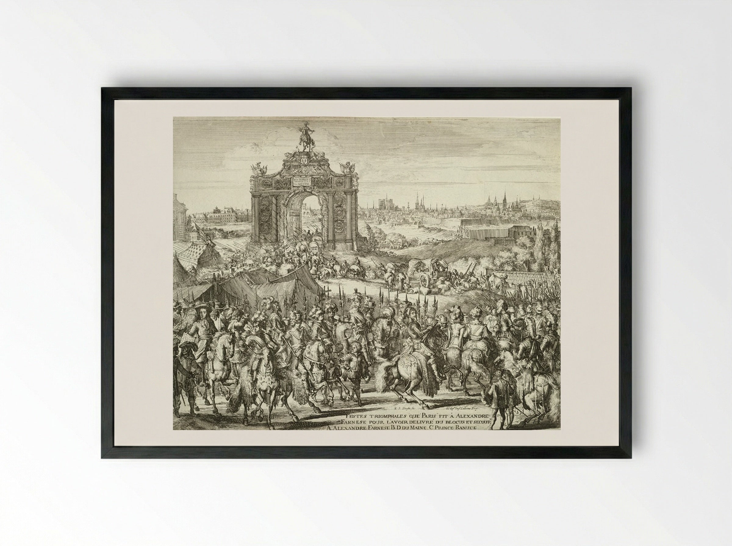 Festes triomphales que Paris fit à Alexandre Farnese - Romeyn de Hooghe - Framed Print Black