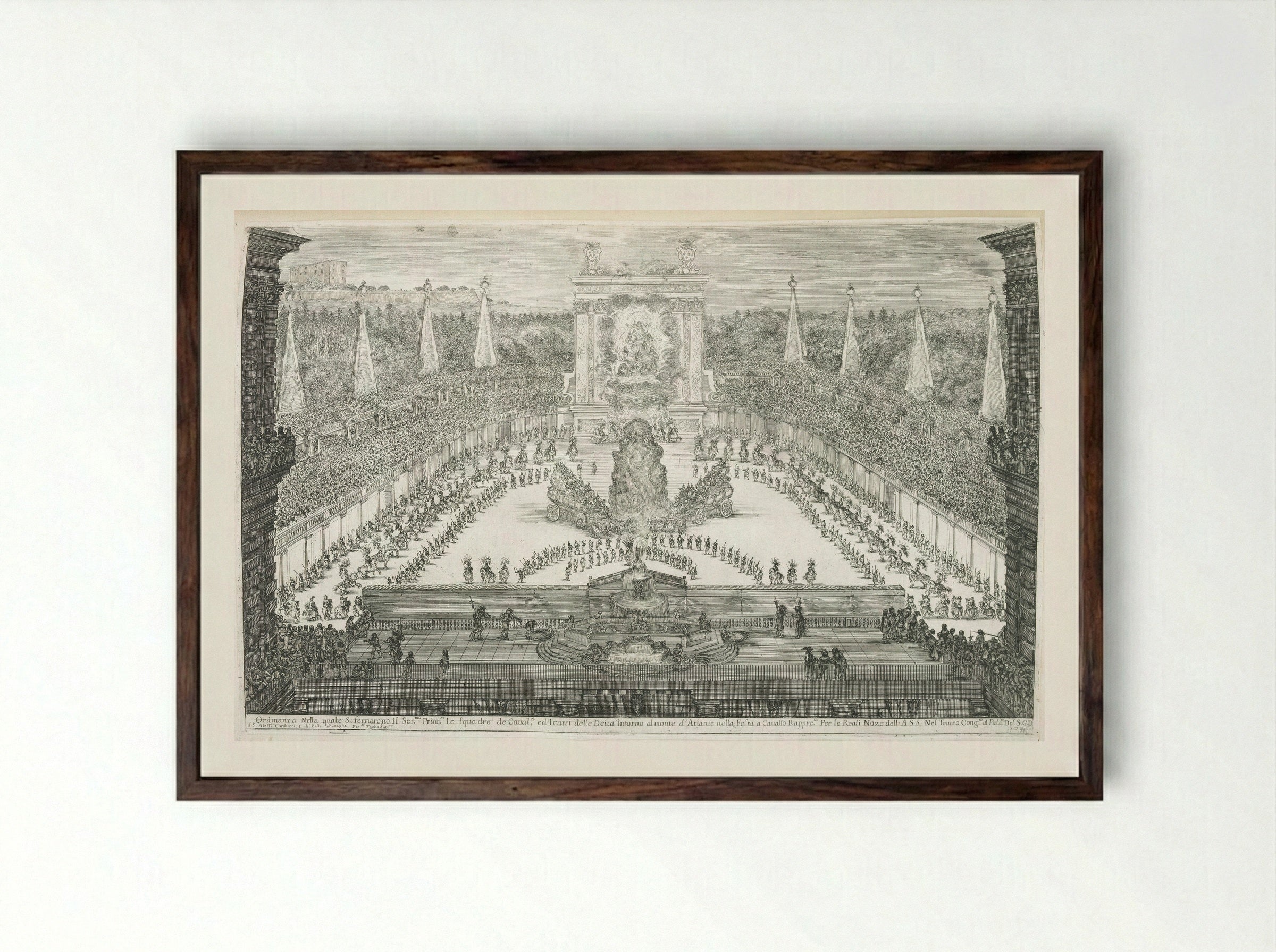 Festival Parade with the Gods Enthroned - Stefano Della Bella - Framed Print Dark Wood