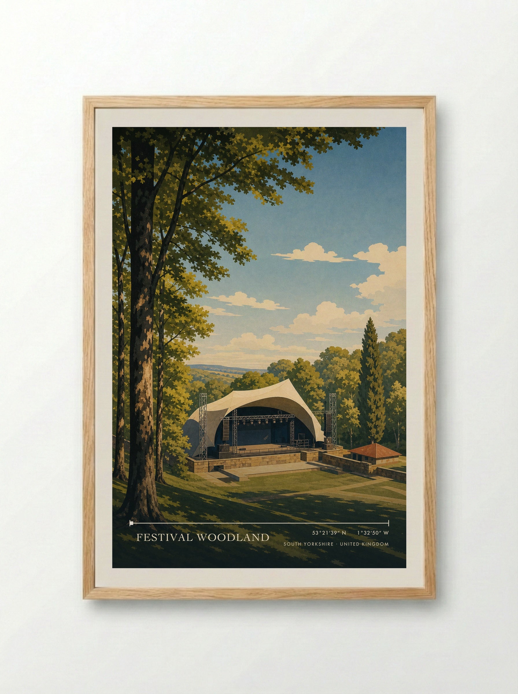 Festival Woodland South Yorkshire United Kingdom Travel Poster - Framed Print Wood