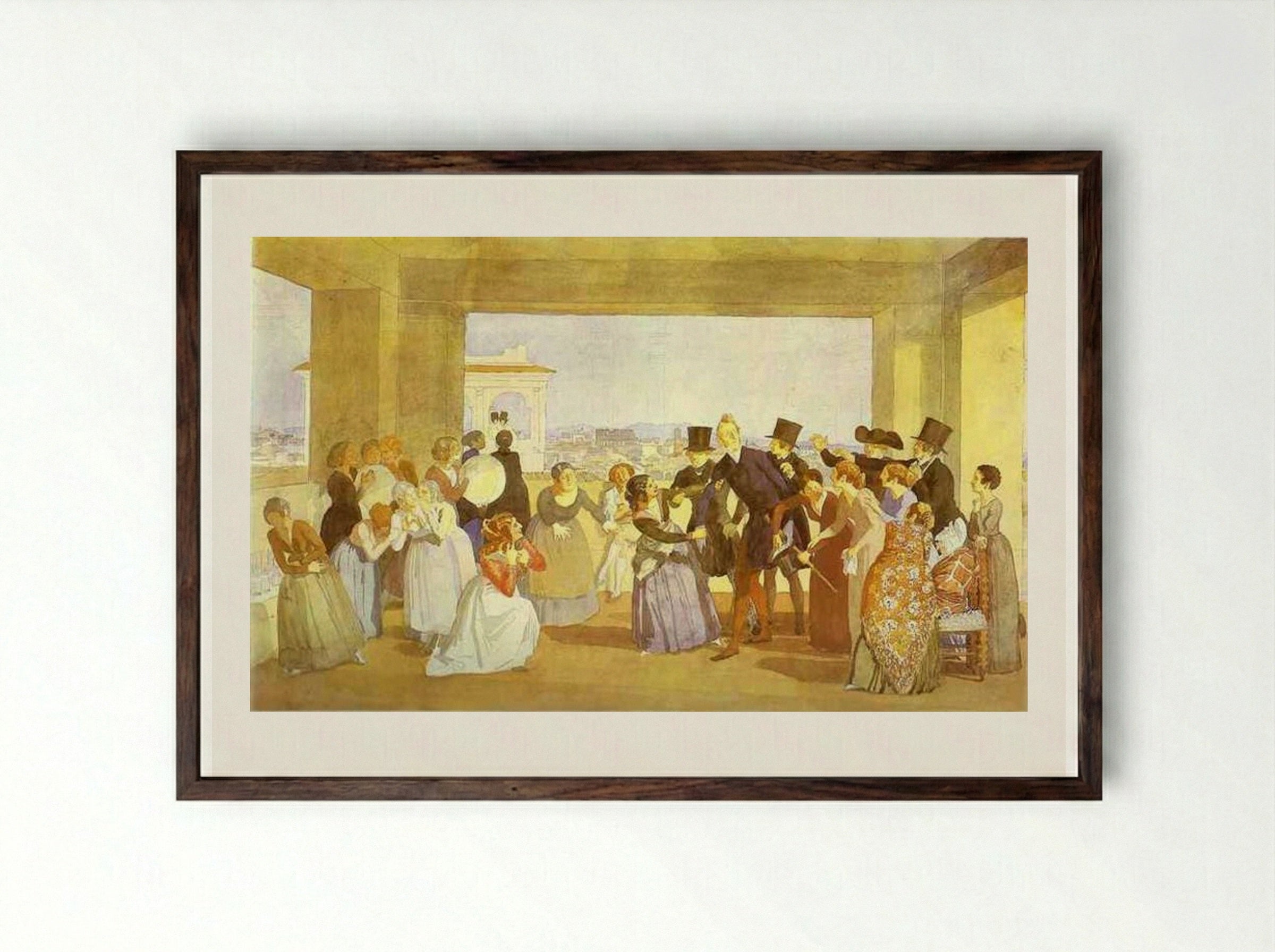 Festival in Rome in October. Scene in the Loggia (Asking to Dance) - Alexander Ivanov - Framed Print Dark Wood
