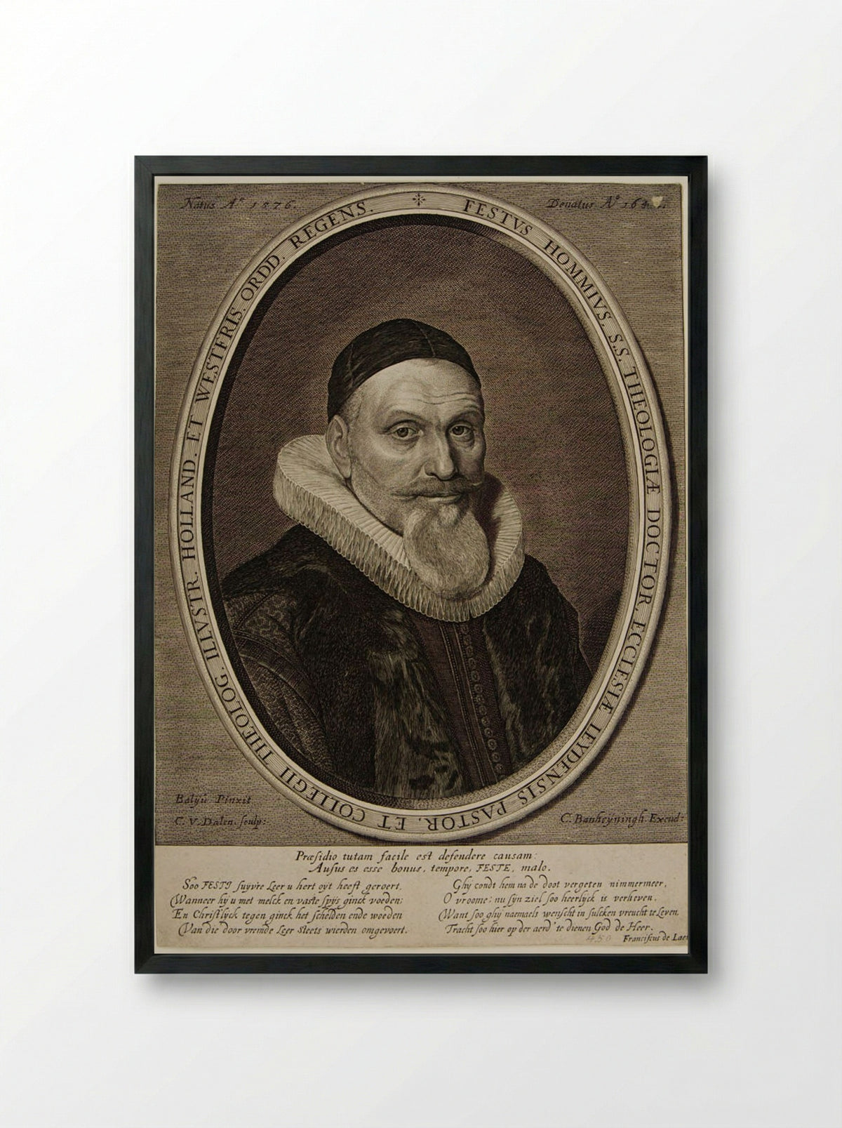 Festus Hommius - Cornelis van Dalen the Elder - Framed Print Black