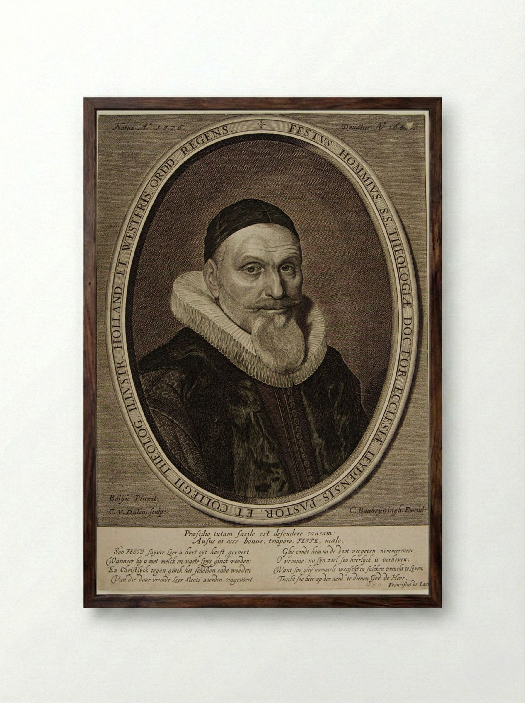 Festus Hommius - Cornelis van Dalen the Elder - Framed Print Dark Wood