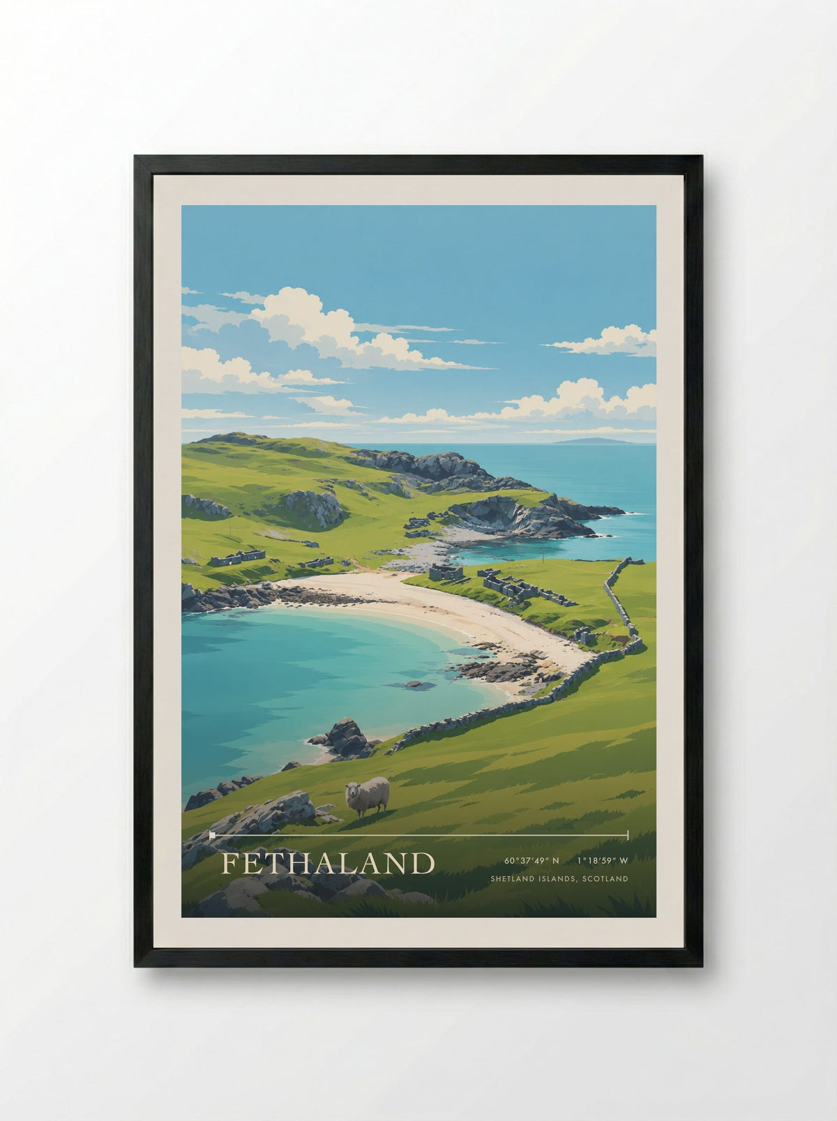Fethaland, Shetland Islands, Scotland | Travel Poster - Framed Print Black