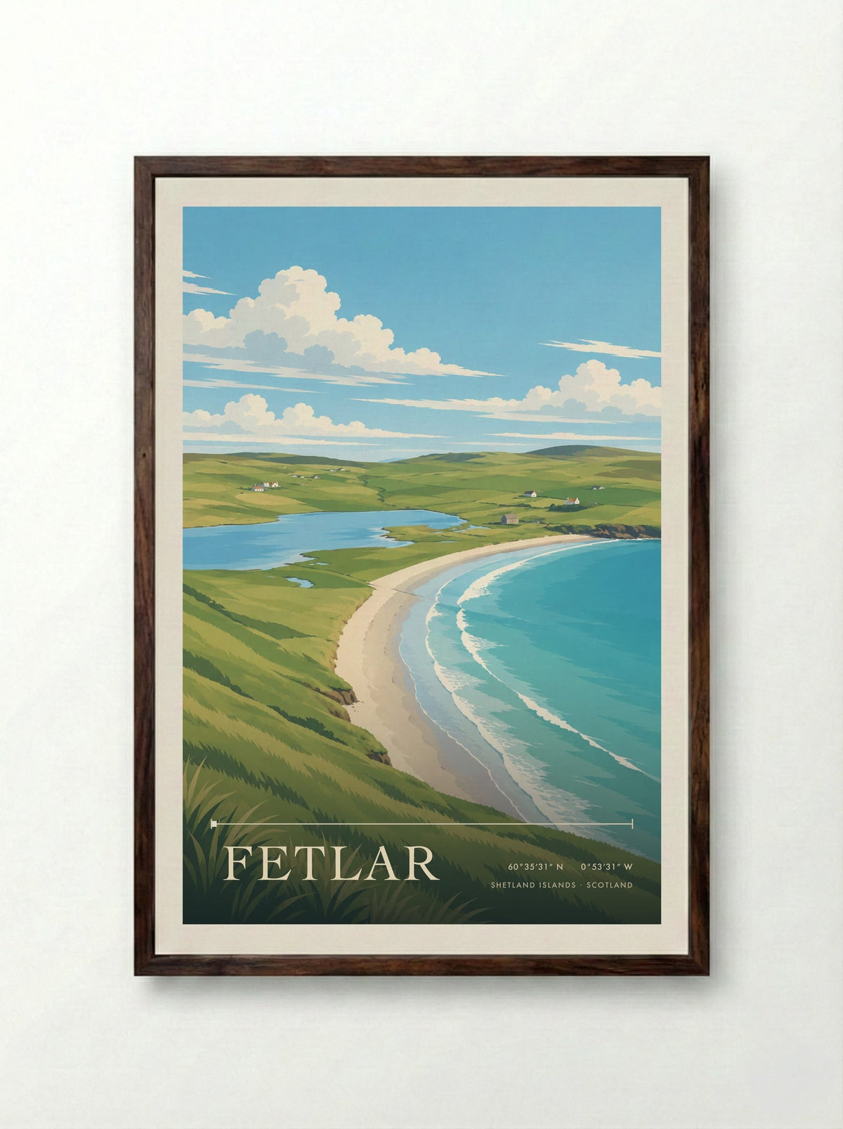 Fetlar, Shetland Islands | Travel Poster - Framed Print Dark Wood