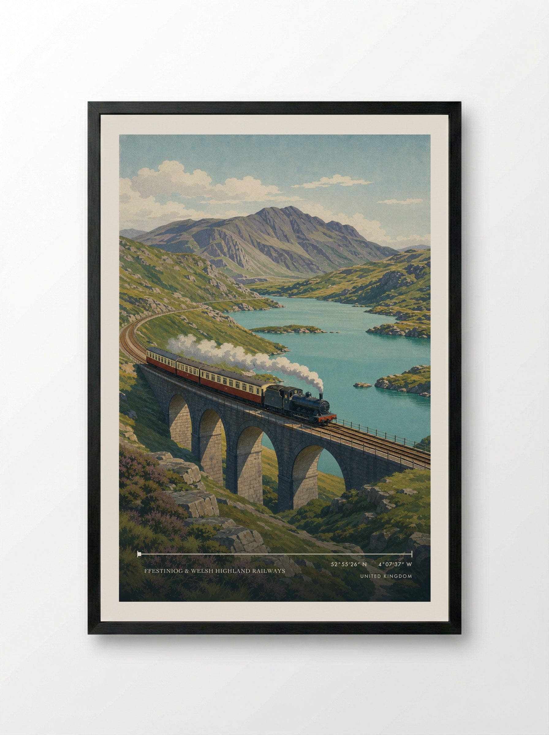 Ffestiniog & Welsh Highland Railways United Kingdom Travel Poster - Framed Print Black