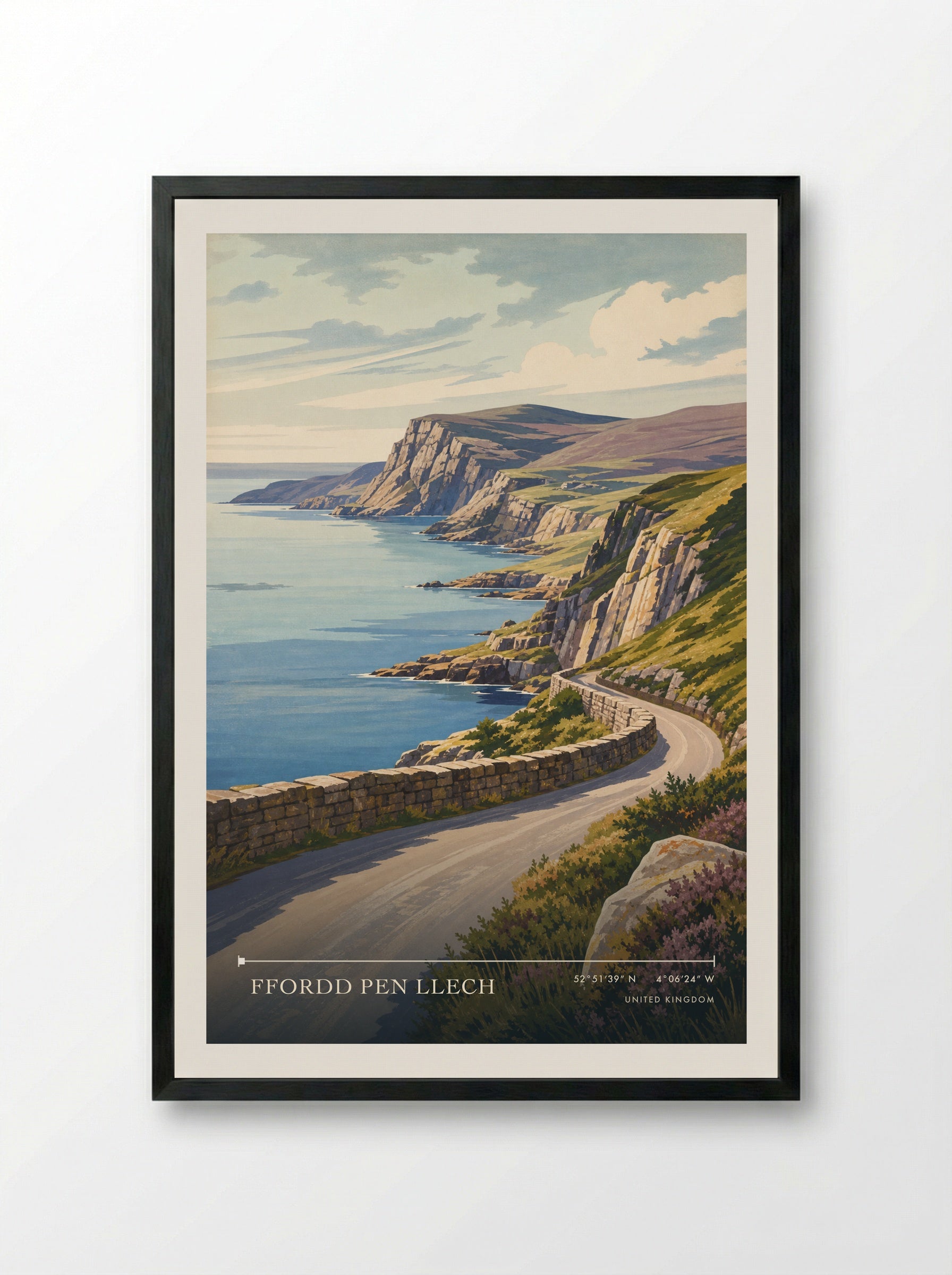 Ffordd Pen Llech United Kingdom Travel Poster - Framed Print Black