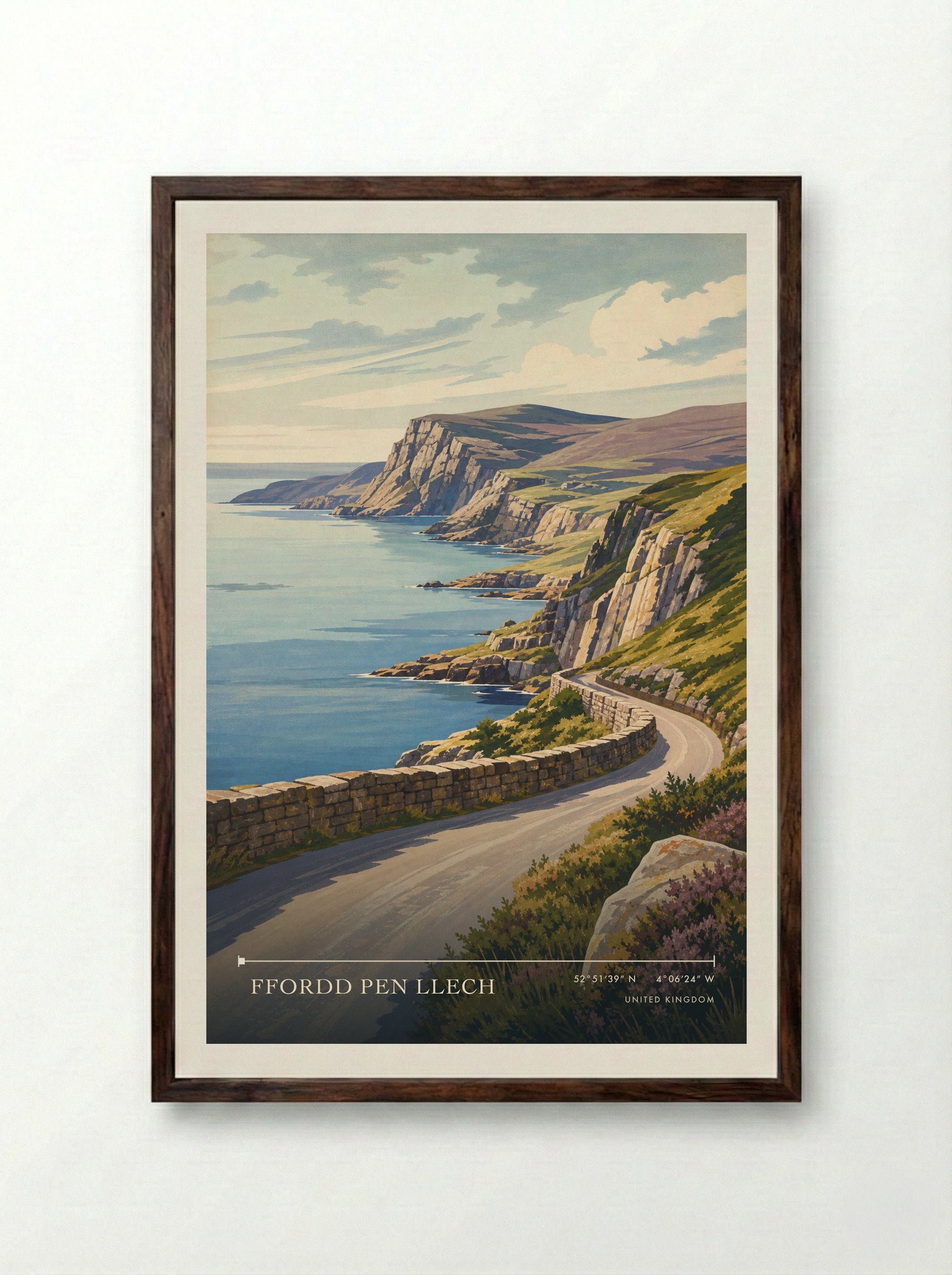 Ffordd Pen Llech United Kingdom Travel Poster - Framed Print Dark Wood