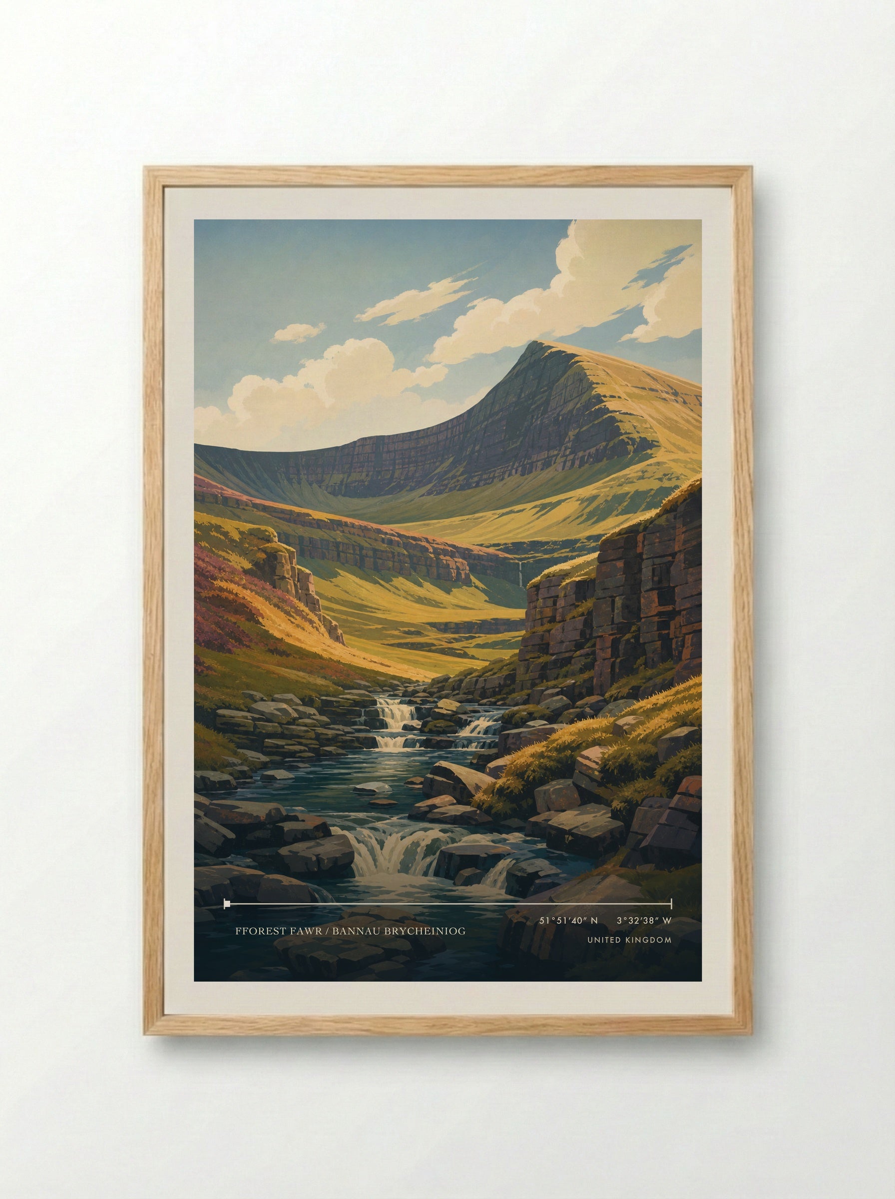 Fforest Fawr / Bannau Brycheiniog United Kingdom Travel Poster - Framed Print Wood