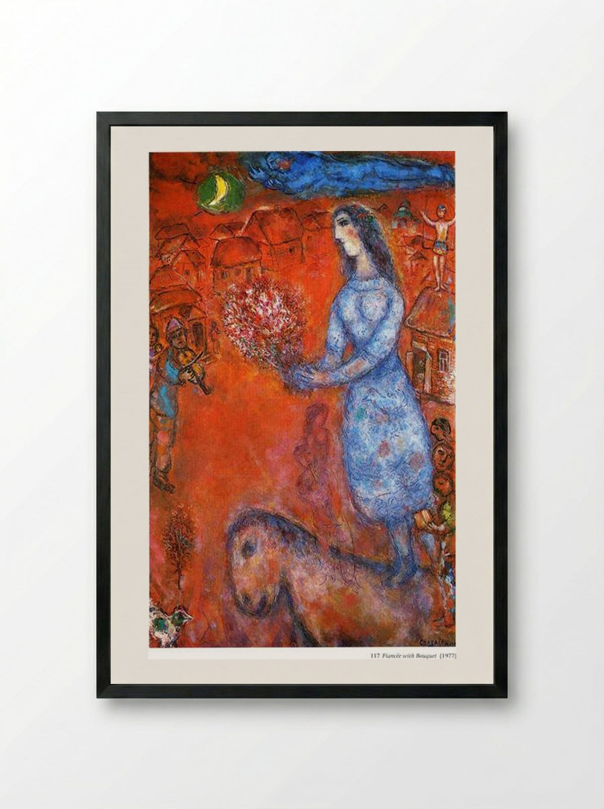 Fiancée with Bouquet - Marc Chagall - Framed Print Black