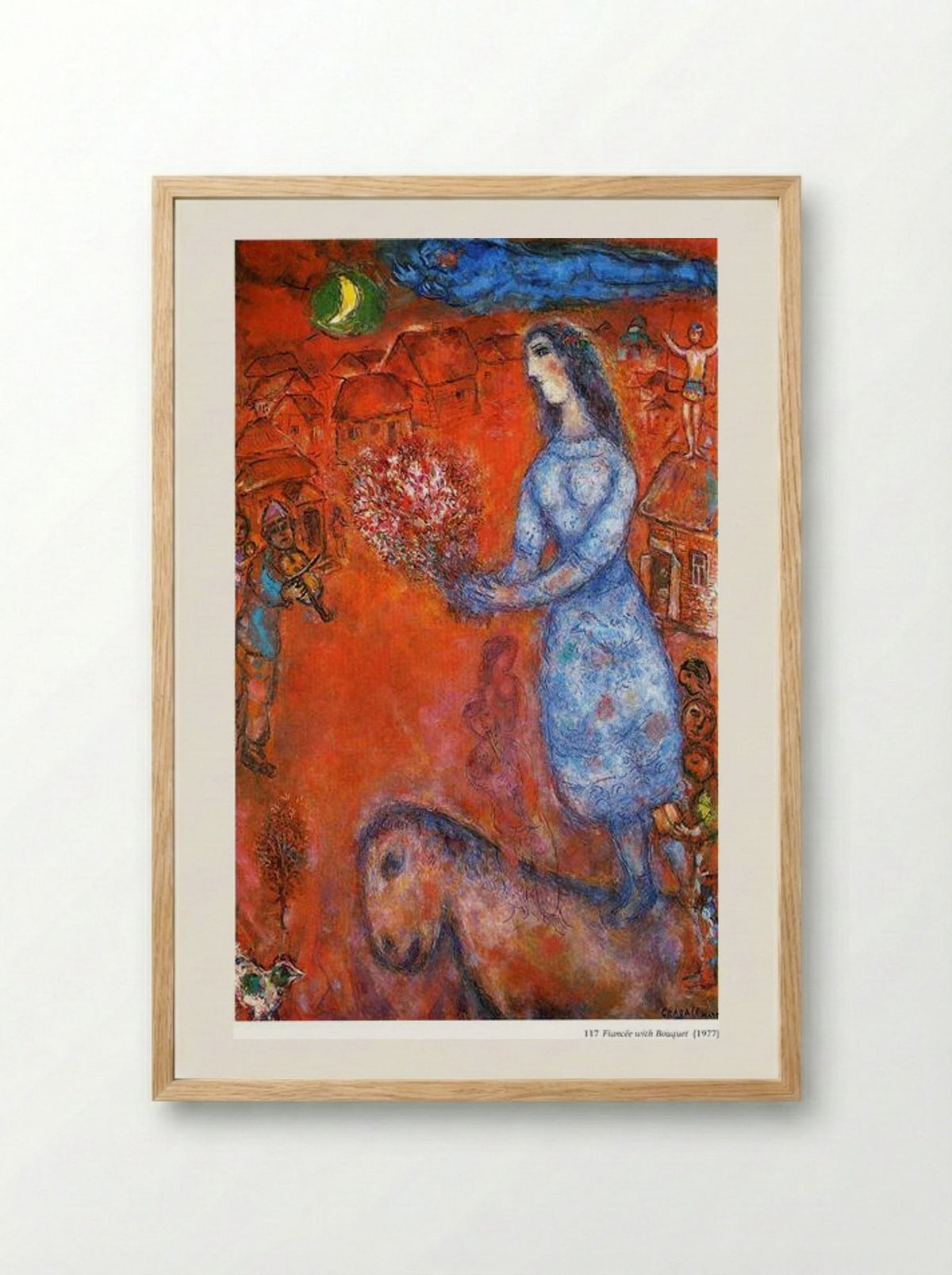 Fiancée with Bouquet - Marc Chagall - Framed Print Wood