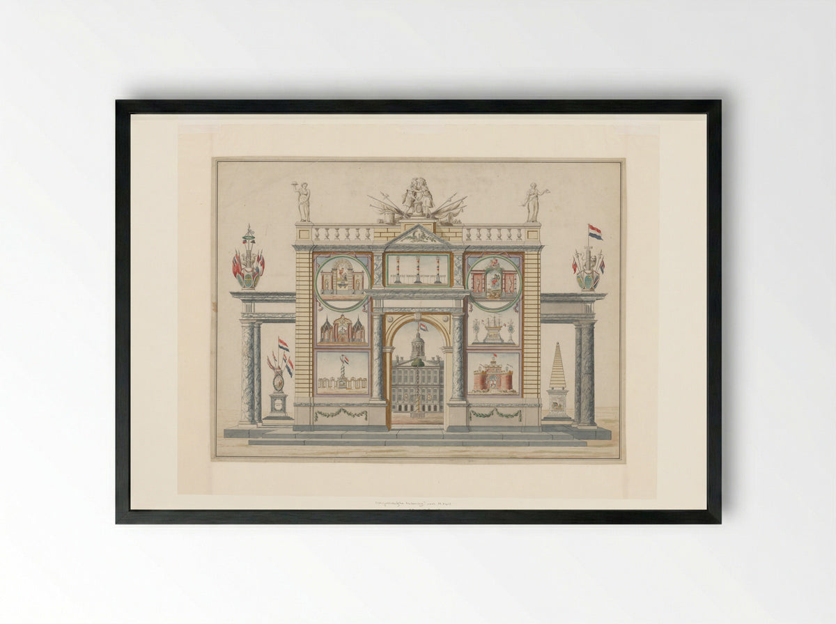 Fictieve triomfboog voor het Alliantiefeest op de Dam te Amsterdam - Anonymous - Framed Print Black