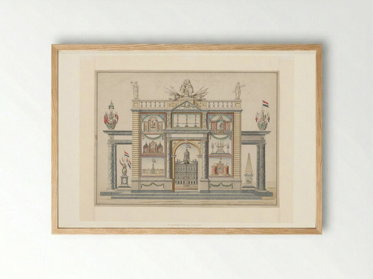Fictieve triomfboog voor het Alliantiefeest op de Dam te Amsterdam - Anonymous - Framed Print Wood