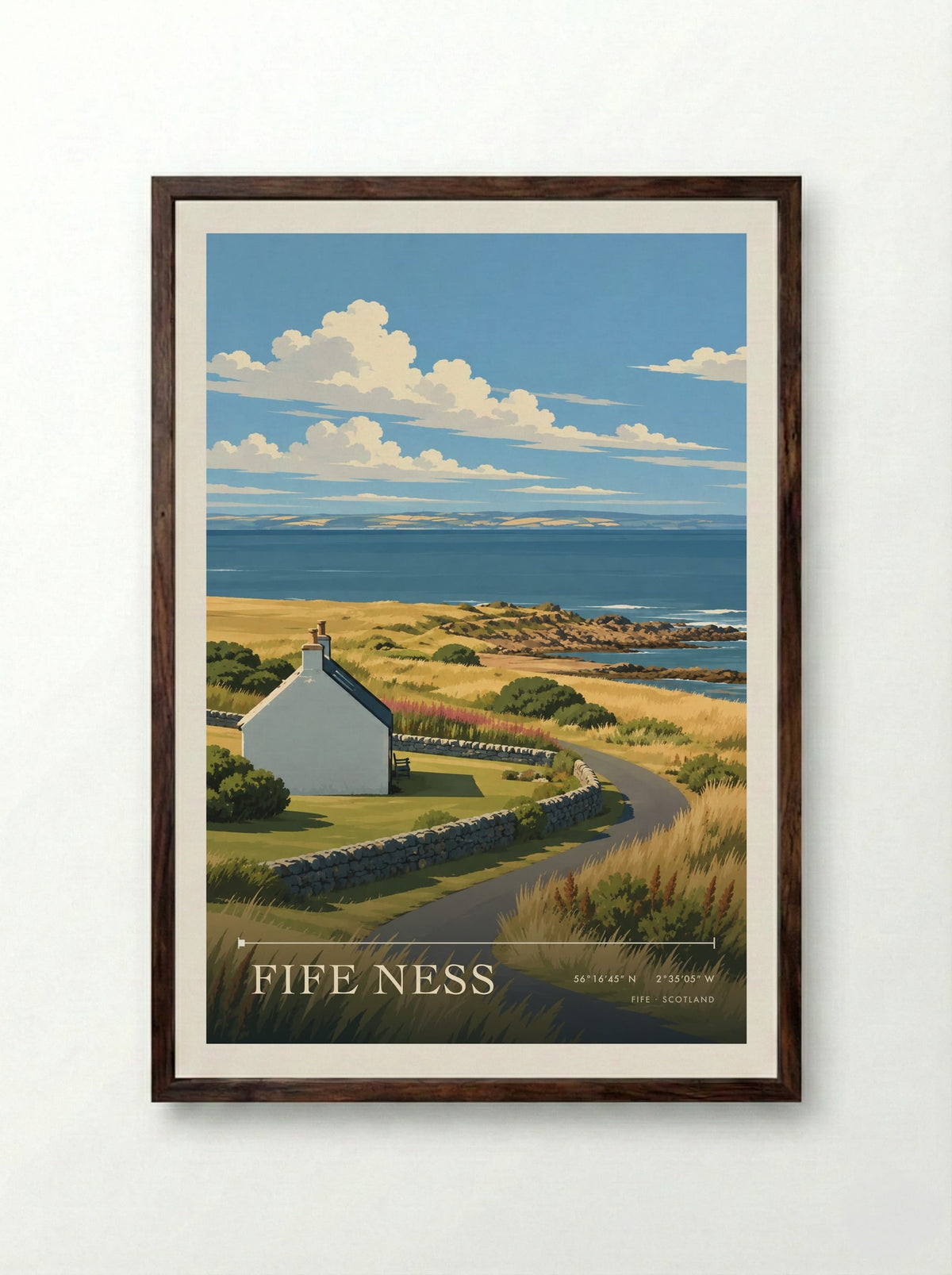 Fife Ness | Travel Poster - Framed Print Dark Wood
