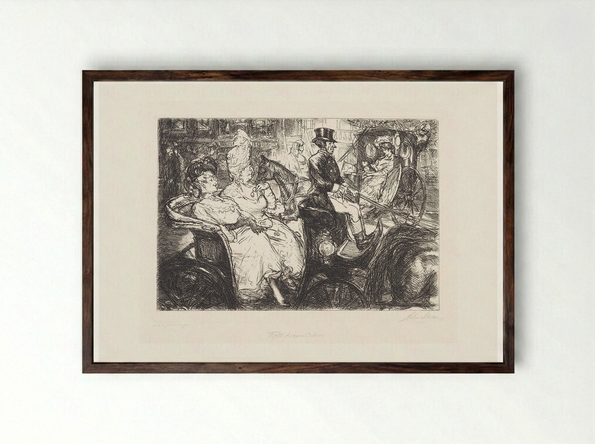 Fifth Avenue Critics - John French Sloan - Framed Print Dark Wood