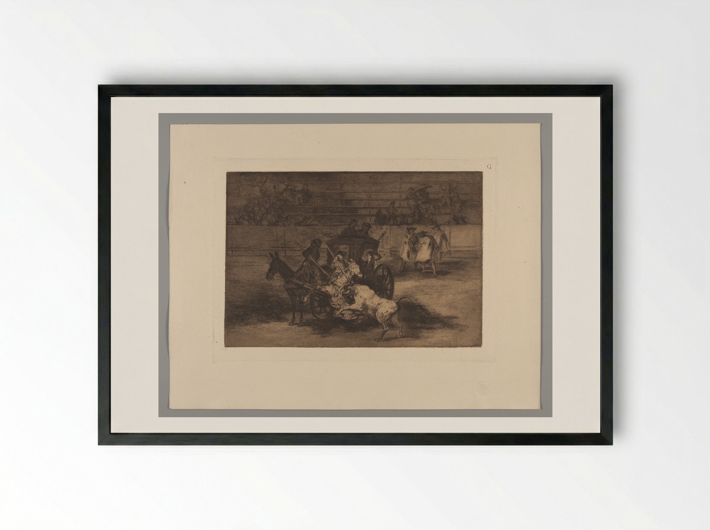 Fight in a Carriage Harnessed to Two Mules - Francisco José de Goya y Lucientes - Framed Print Black
