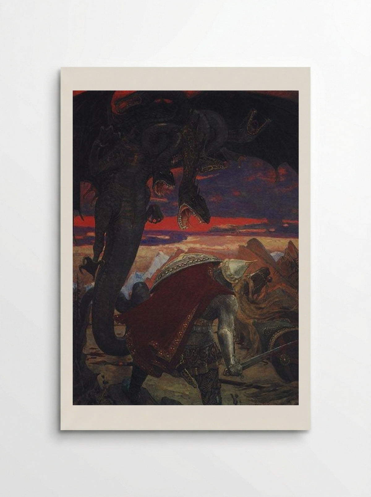 Fight of Dobrynya Nikitich with the Seven-Headed Zmey Gorynych - Viktor Vasnetsov - Poster