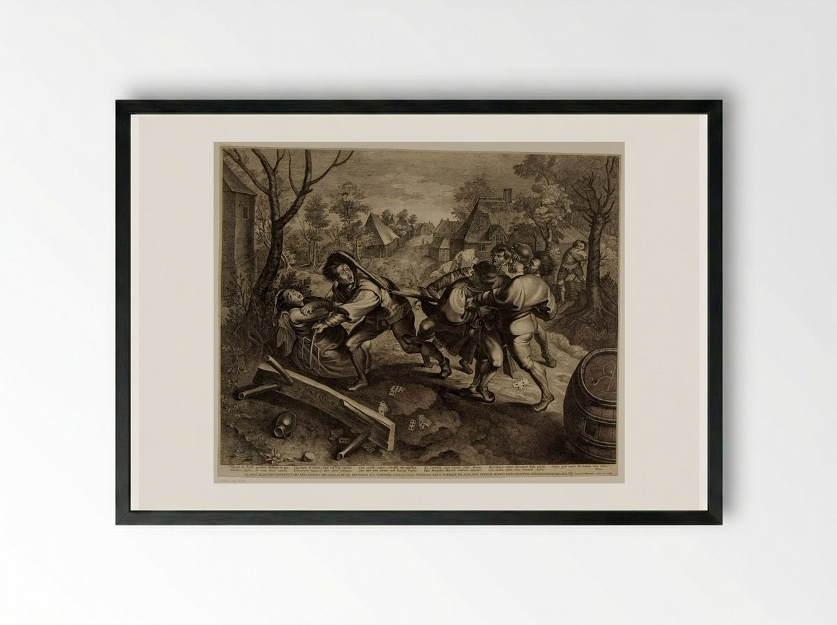 Fight of Peasants at Cards - Lucas Vorsterman I - Framed Print Black