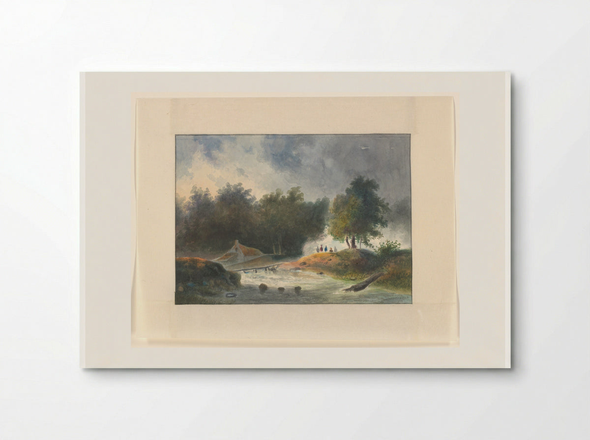 Figuren bij een brug over een rivier - Johannes van Reijn - Poster