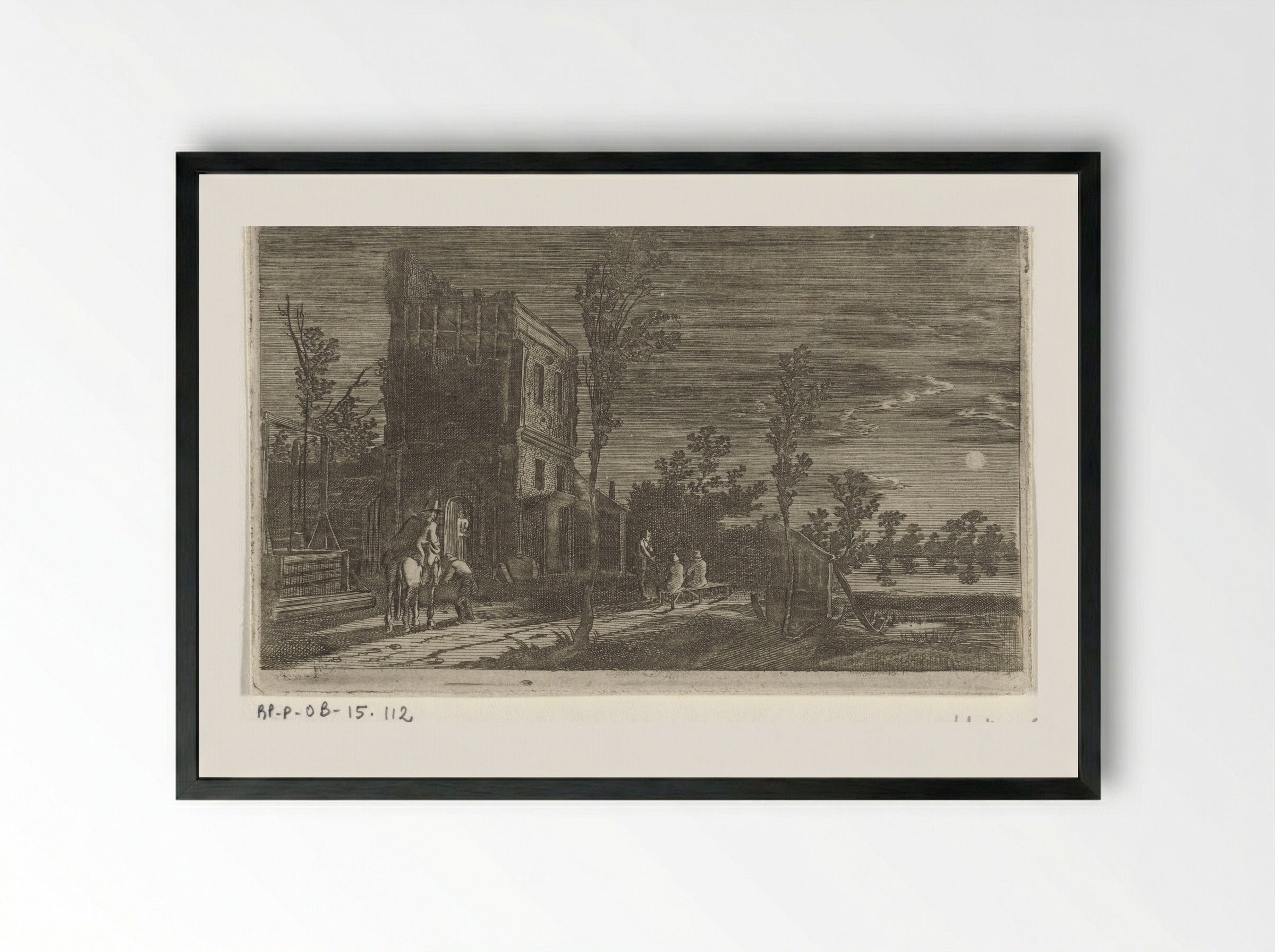 Figuren bij een toren, bij nacht - Gillis van Scheyndel (I) - Framed Print Black