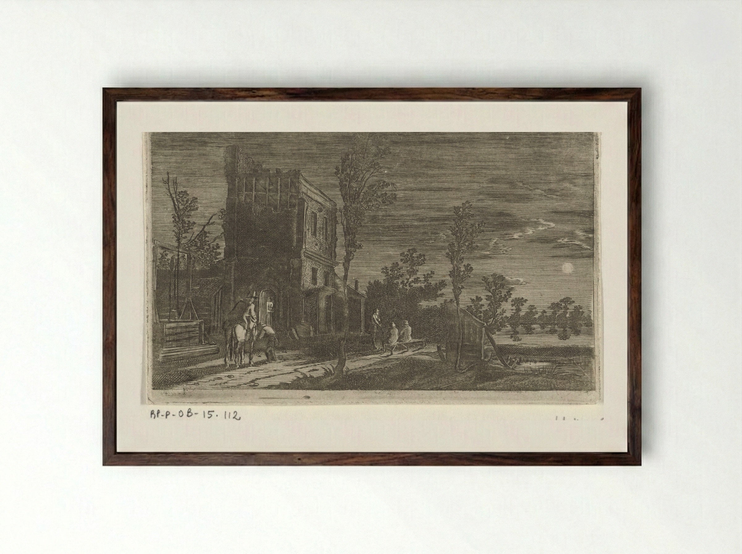 Figuren bij een toren, bij nacht - Gillis van Scheyndel (I) - Framed Print Dark Wood