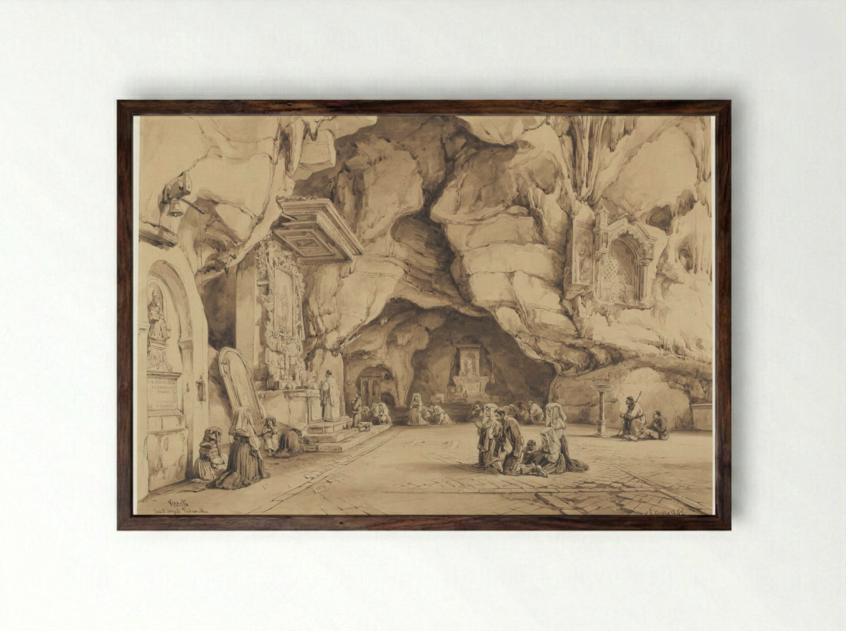 Figuren in de rotskapel van Sant'Angelo Fasanella - Achille Vianelli - Framed Print Dark Wood