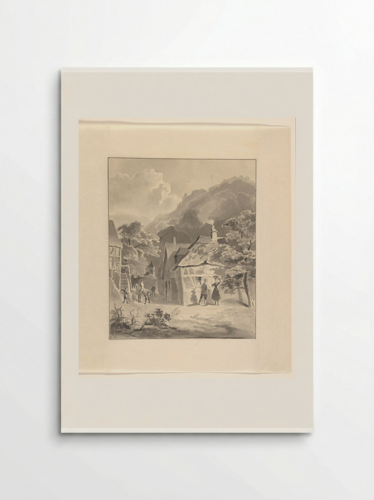 Figuren in een dorp in een berglandschap - Johannes van Reijn - Poster
