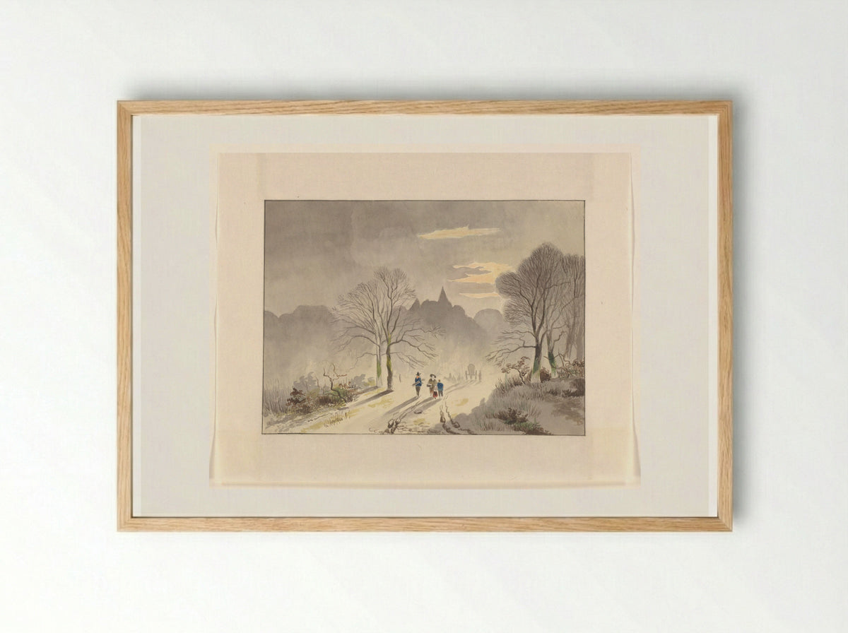 Figuren op een landweg in een winterlandschap - Johannes van Reijn - Framed Print Wood