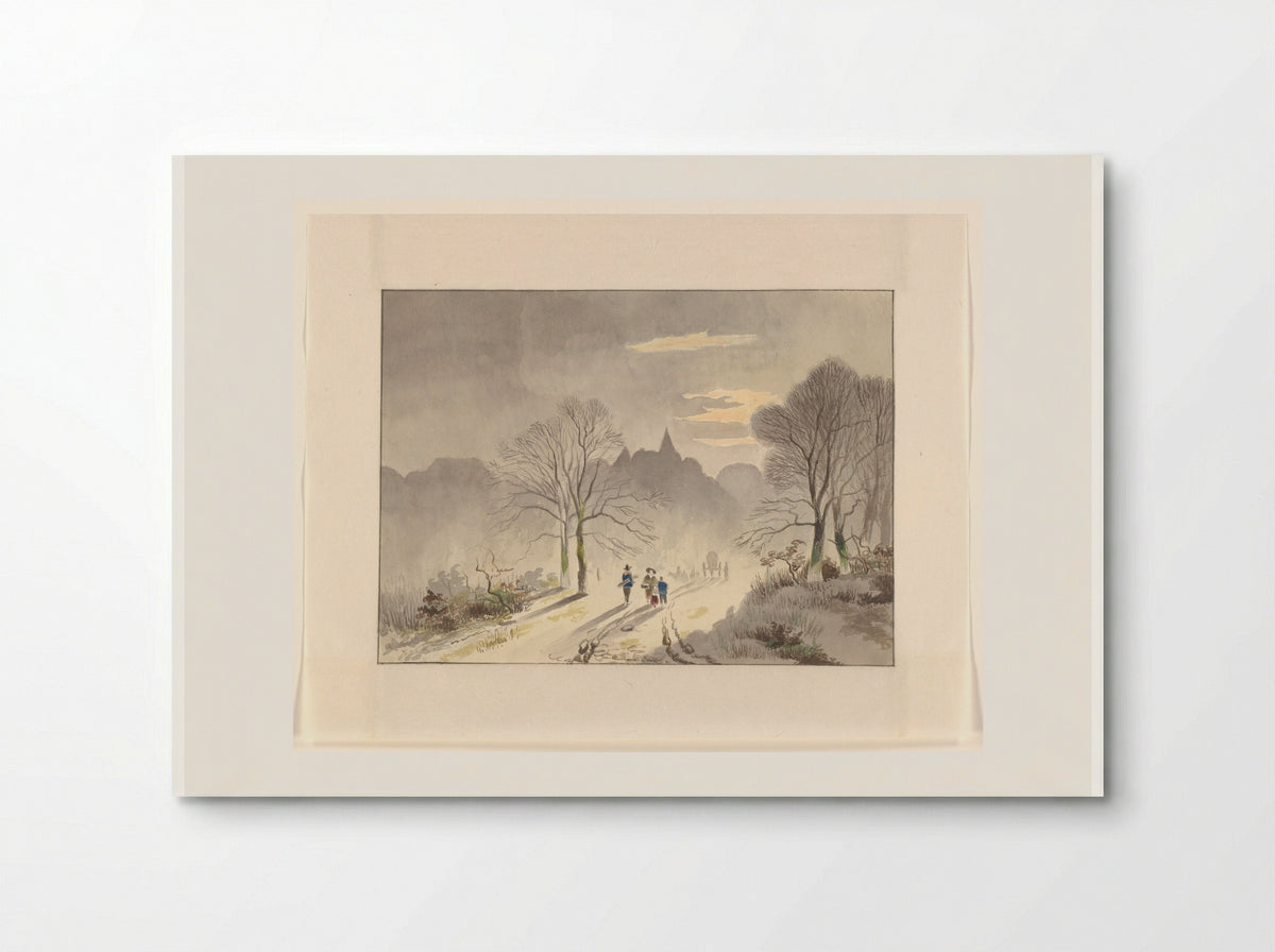 Figuren op een landweg in een winterlandschap - Johannes van Reijn - Poster