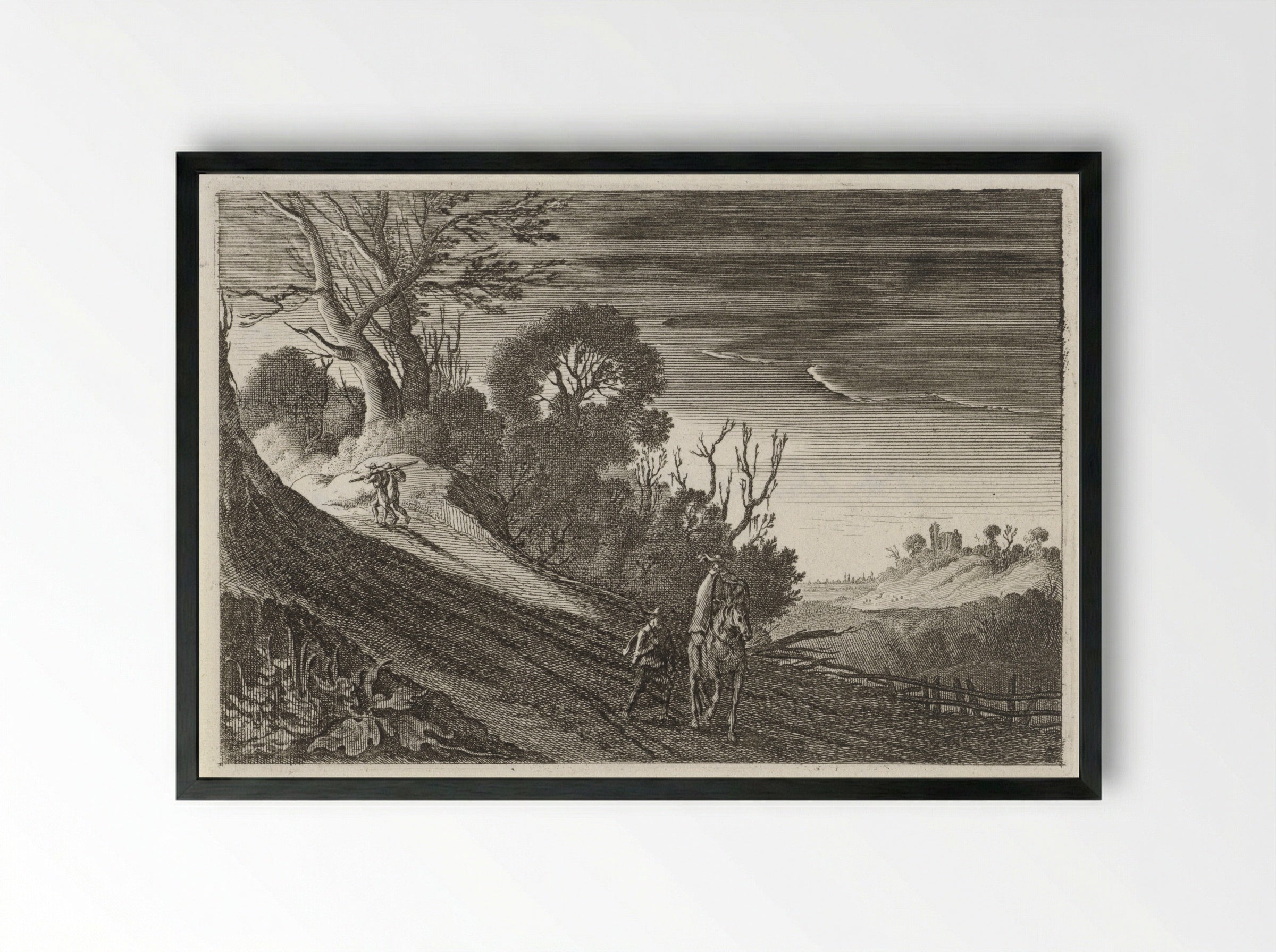 Figuren op een pad bij schemering - Gillis van Scheyndel (I) - Framed Print Black