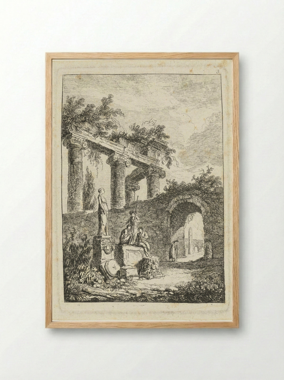 Figures Among Roman Ruins - Hubert Robert - Framed Print Wood