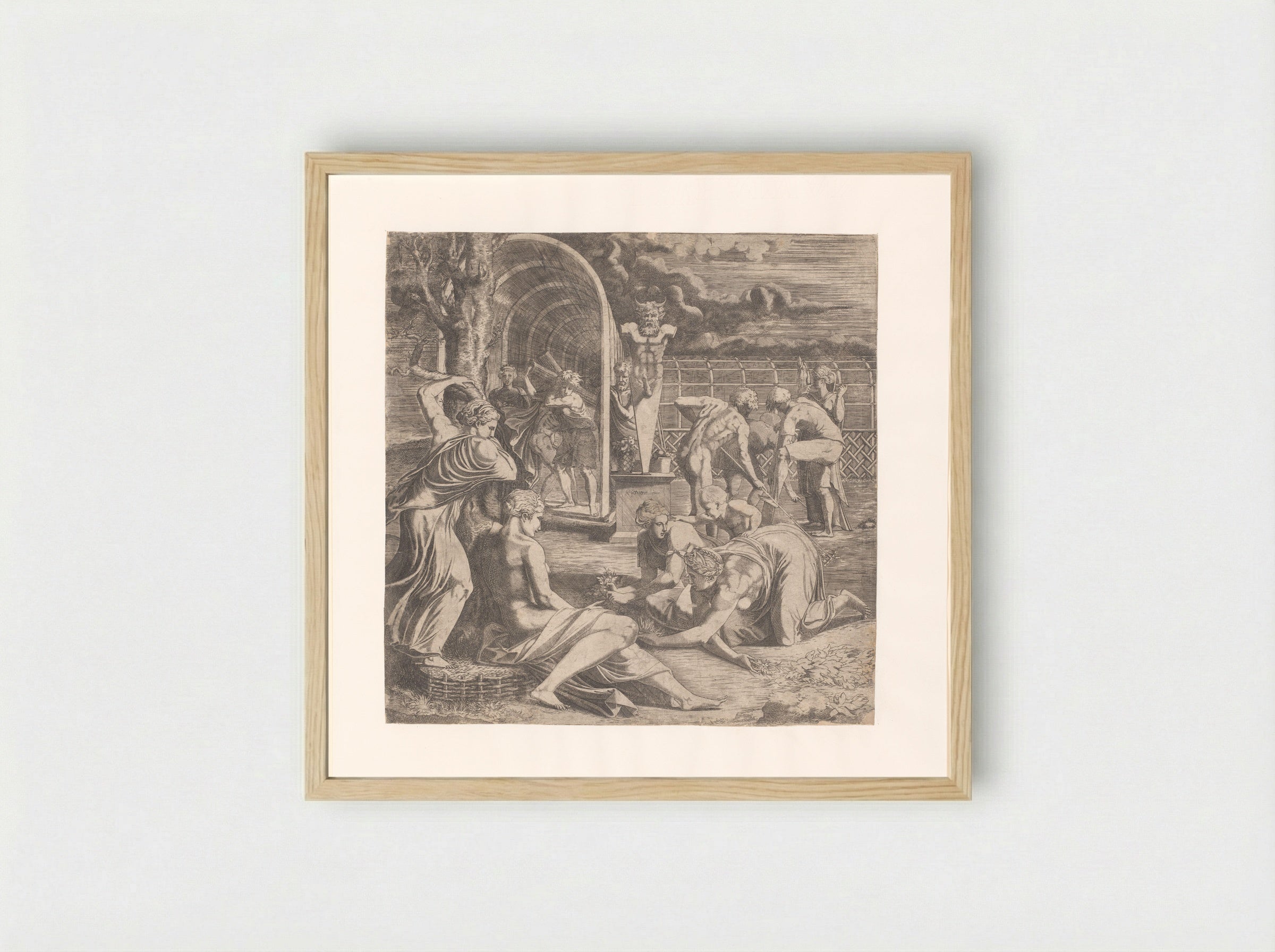 Figures Tending a Garden with a Statue of Priapus - Léon Davent - Framed Print Wood