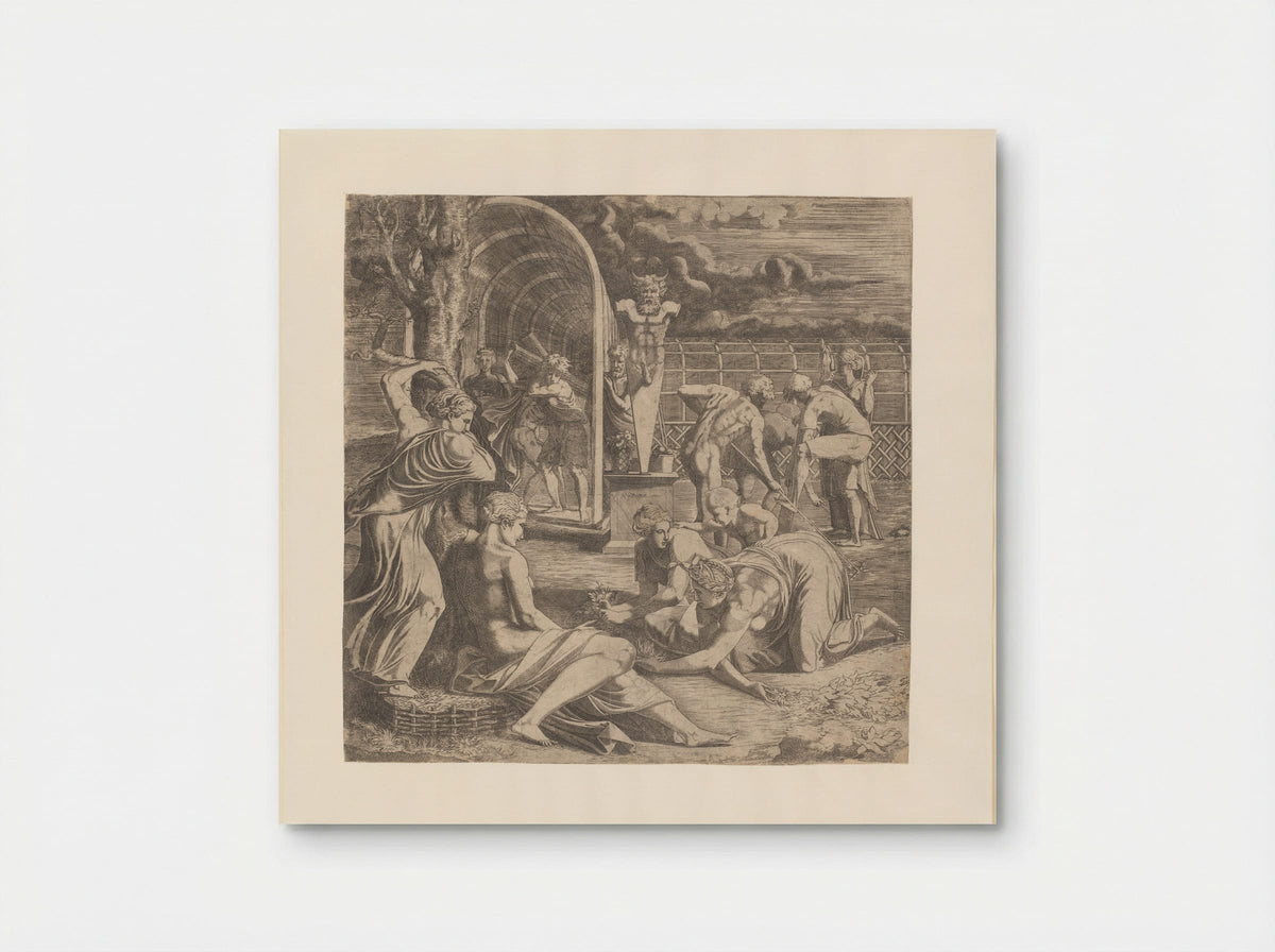 Figures Tending a Garden with a Statue of Priapus - Léon Davent - Poster