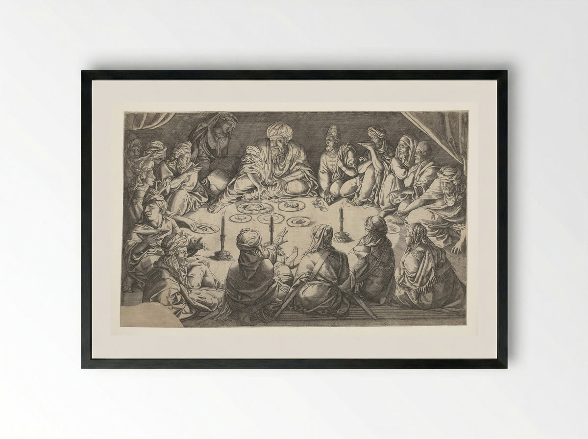 Figures in North African Attire Seated around a Table - Jan Cornelisz Vermeyen - Framed Print Black