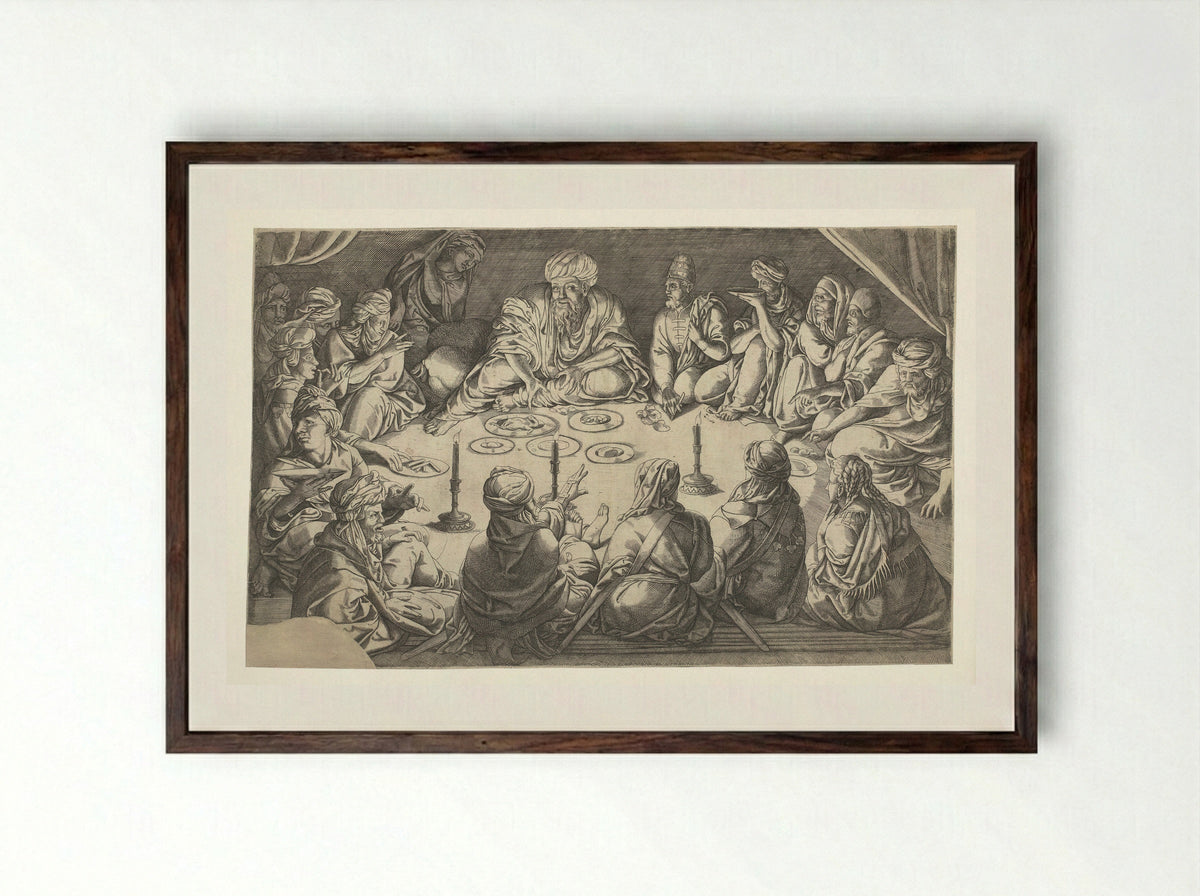 Figures in North African Attire Seated around a Table - Jan Cornelisz Vermeyen - Framed Print Dark Wood