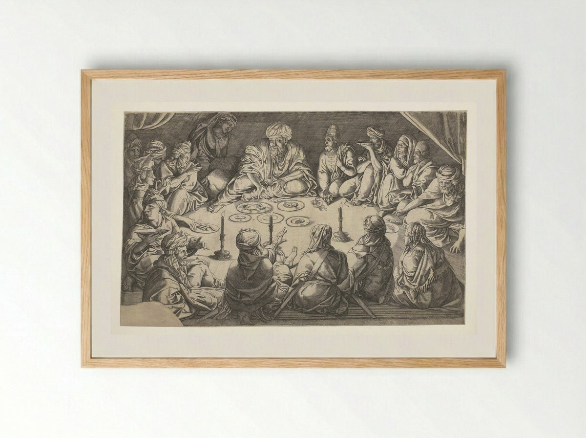 Figures in North African Attire Seated around a Table - Jan Cornelisz Vermeyen - Framed Print Wood