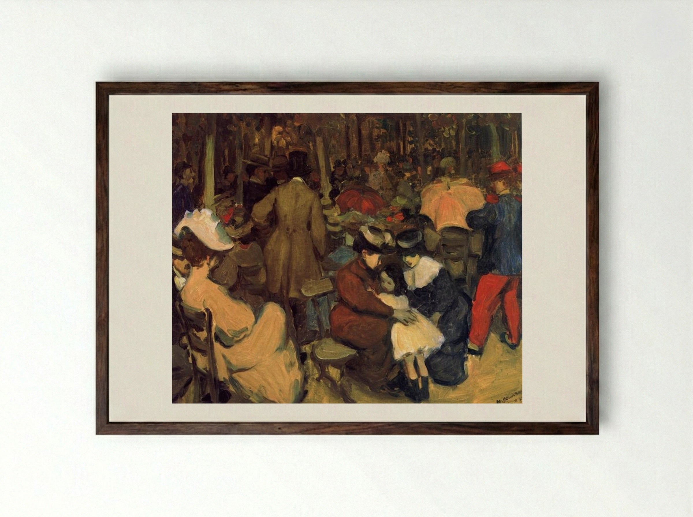 Figures in a Park, Paris - William James Glackens - Framed Print Dark Wood